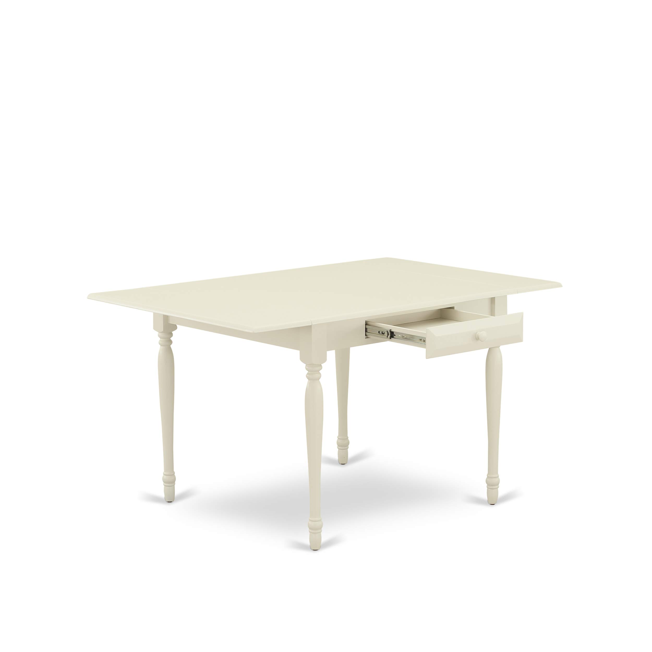 East West Furniture MZKE3-LWH-W 3-Piece Kitchen Table & Chairs Set - 36x54 Inch Rectangle Drop Leaf Dining Table with 2 Matching Chairs in Linen White | Perfect for Small Spaces, Breakfast Nooks & Cozy Dining Areas