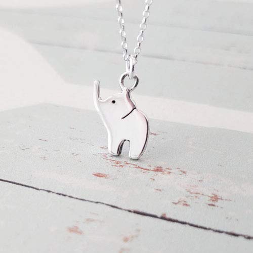 Sterling Silver Elephant Charm Necklace - Dainty 18