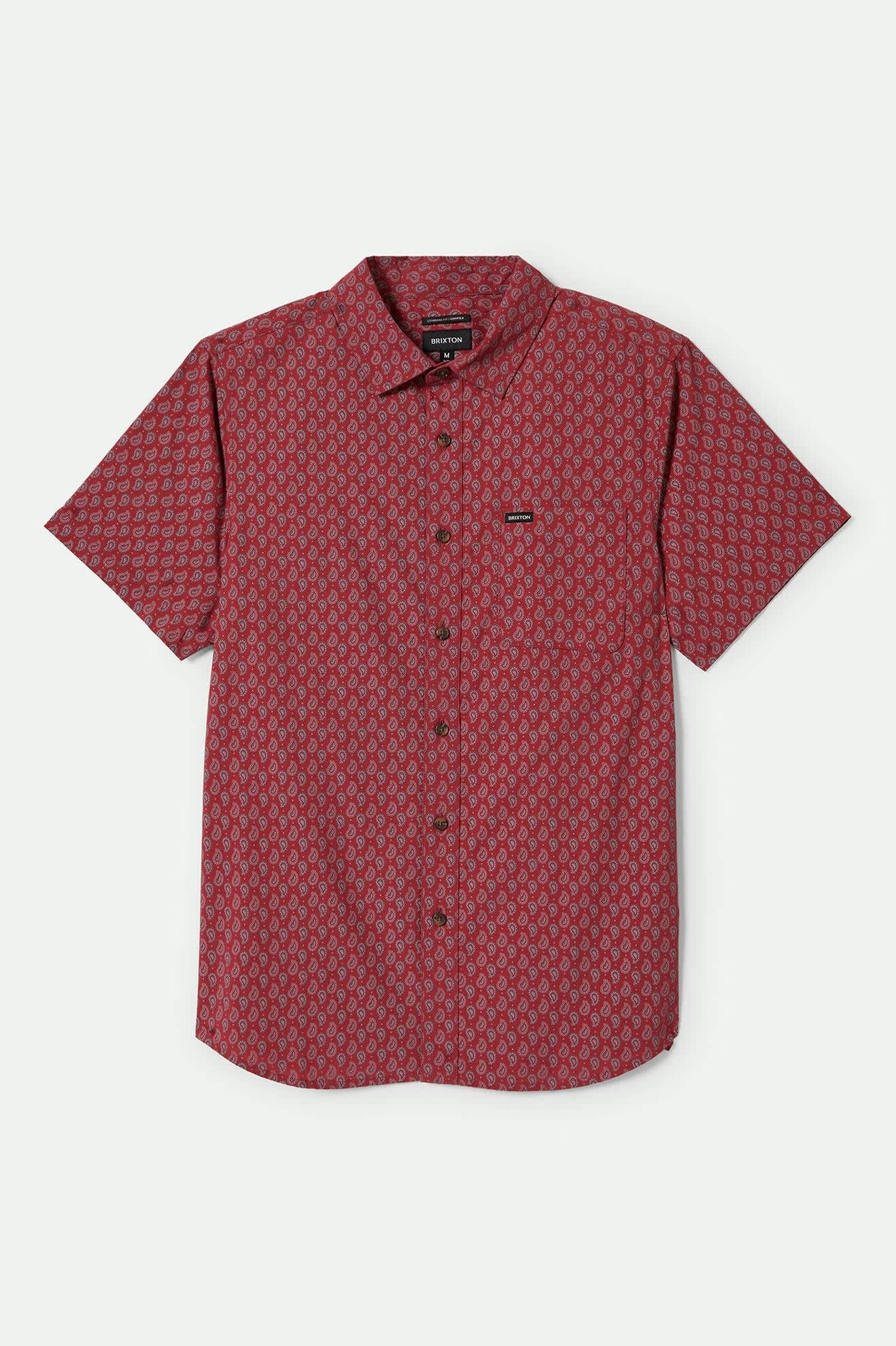 Stylish Charter Print Short Sleeve Shirt in Rust Red & Paisley Pattern - Perfect for Casual Outings and Summer Fashion