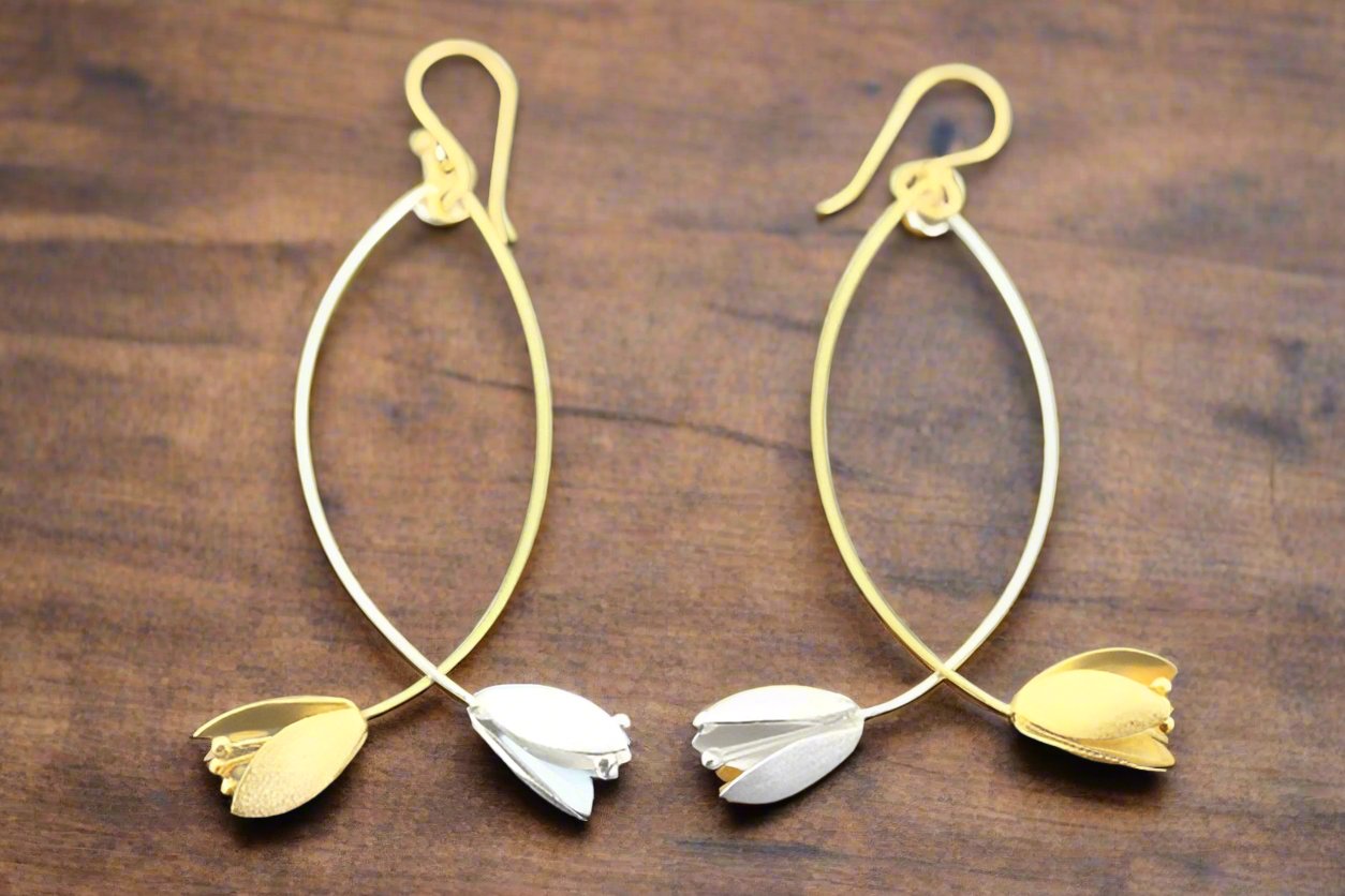 Elegant Double Blossom Drop Earrings in Silver & Gold - Perfect for Weddings, Parties & Everyday Wear