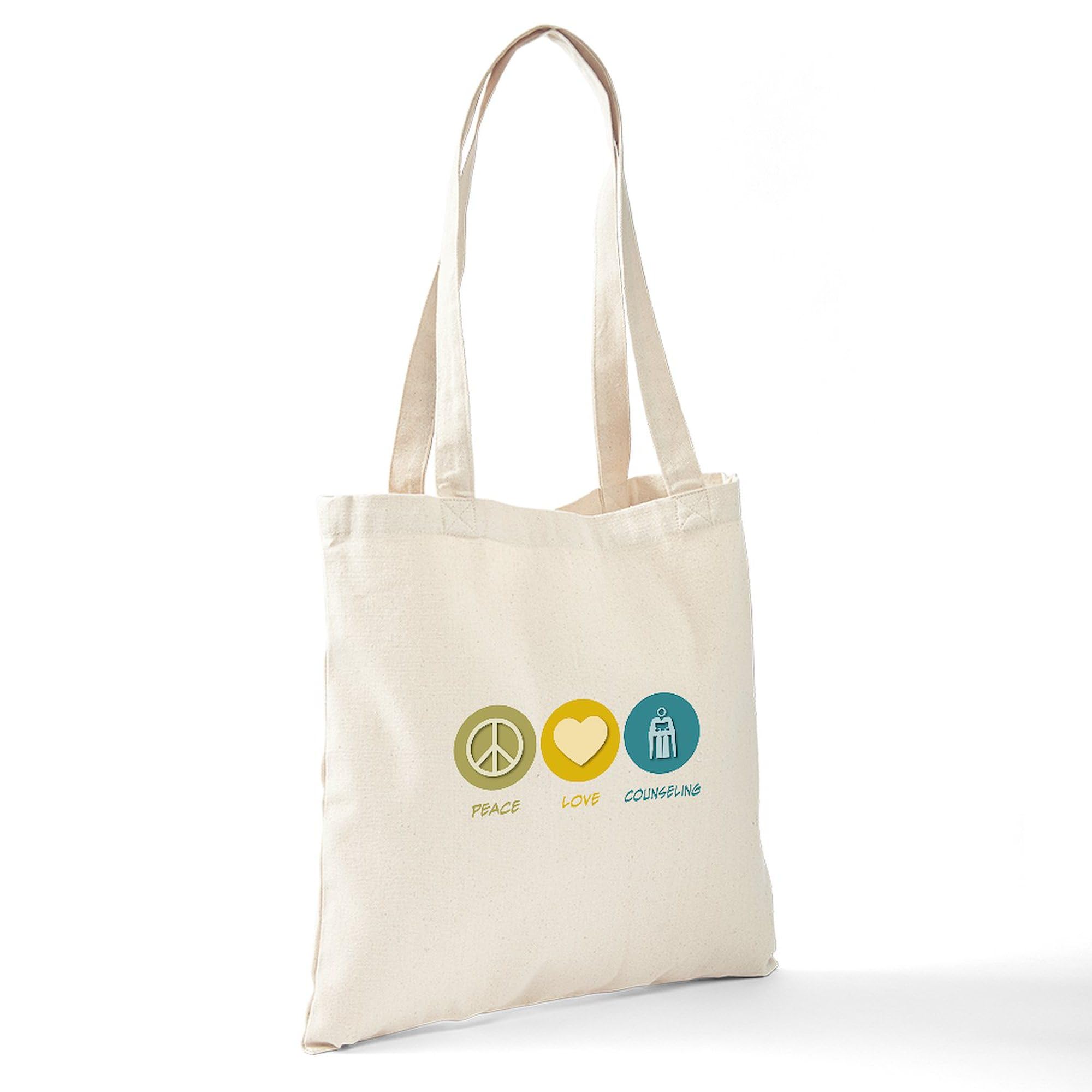Peace Love Counseling Tote Bag - Natural Canvas Reusable Shopping Bag for Therapists, Counselors & Mental Health Awareness - Perfect for Work, Groceries & Everyday Use
