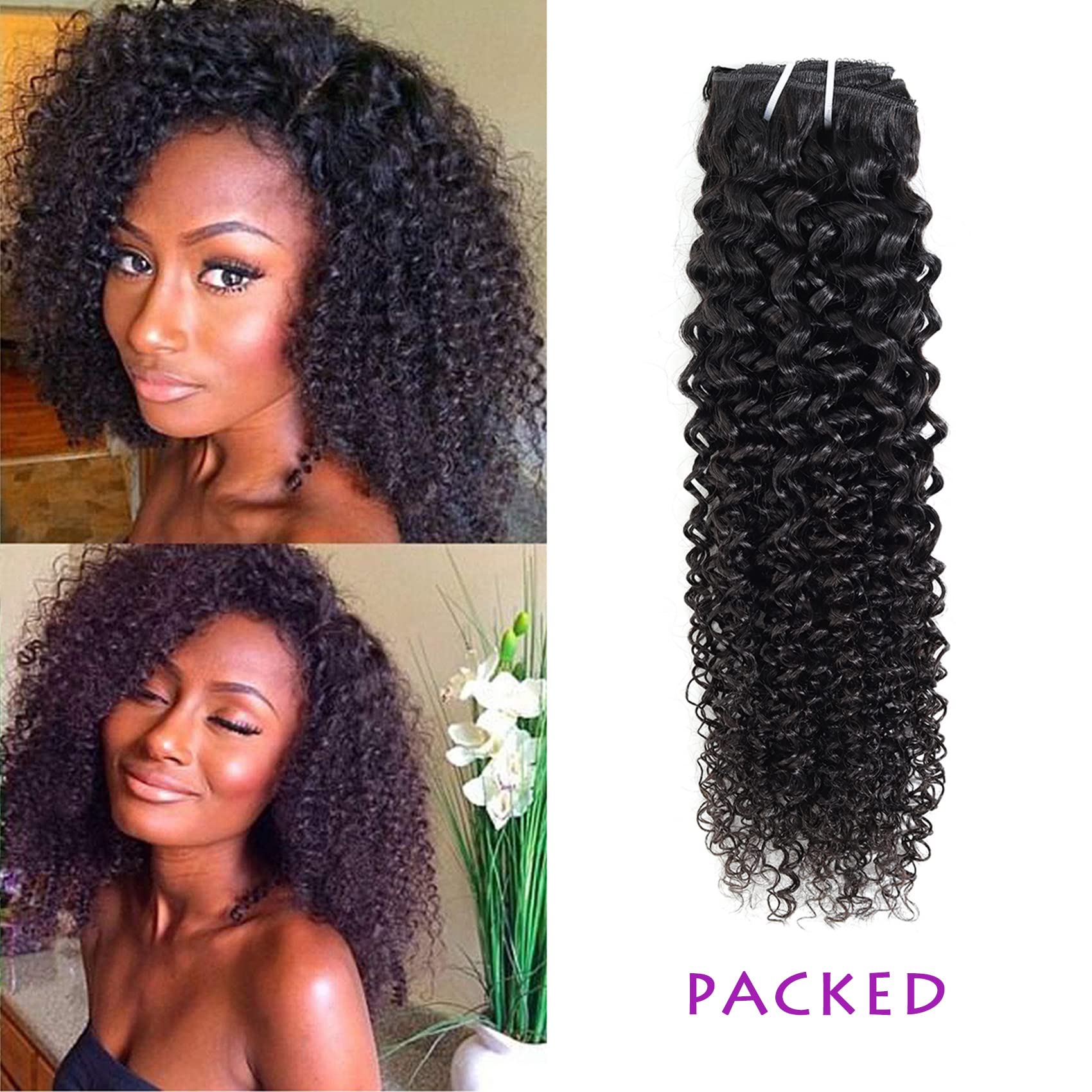 Kinky Curly Clip-In Human Hair Extensions - 1 Set 3C/4A Curly Wave Weft (8 Pieces/Lot, 20