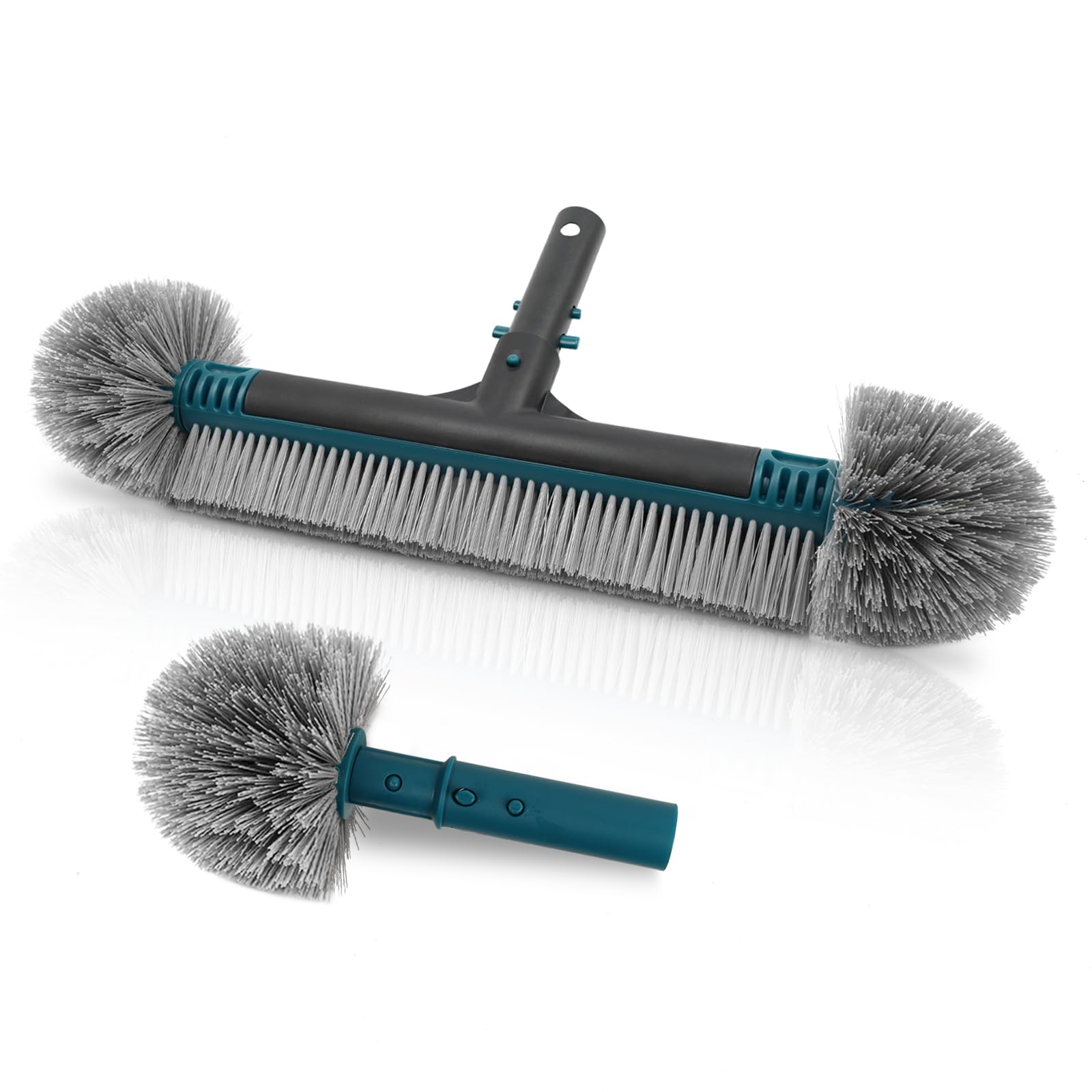 20'' Pool Brush Head with Durable Nylon Bristles - Detachable Swimming Pool Cleaning Brush for Walls, Steps & Corners - EZ Clip Aluminum Handle - Perfect for Inground & Above Ground Pools
