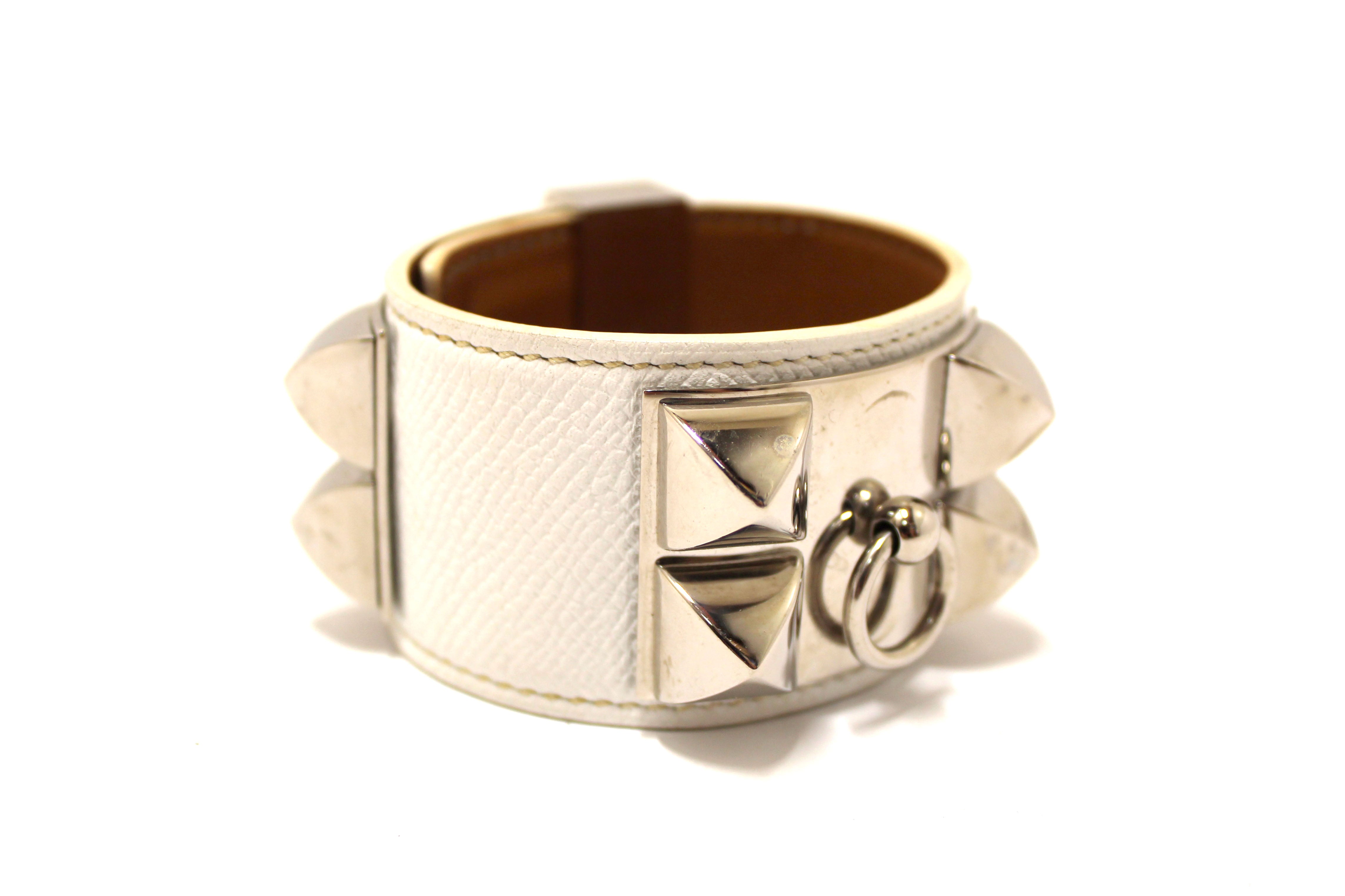 Authentic Hermes White Togo Leather Collier De Chien CDC Bracelet Size S - Luxury Fashion Accessory for Women, Perfect for Parties, Weddings & Special Occasions