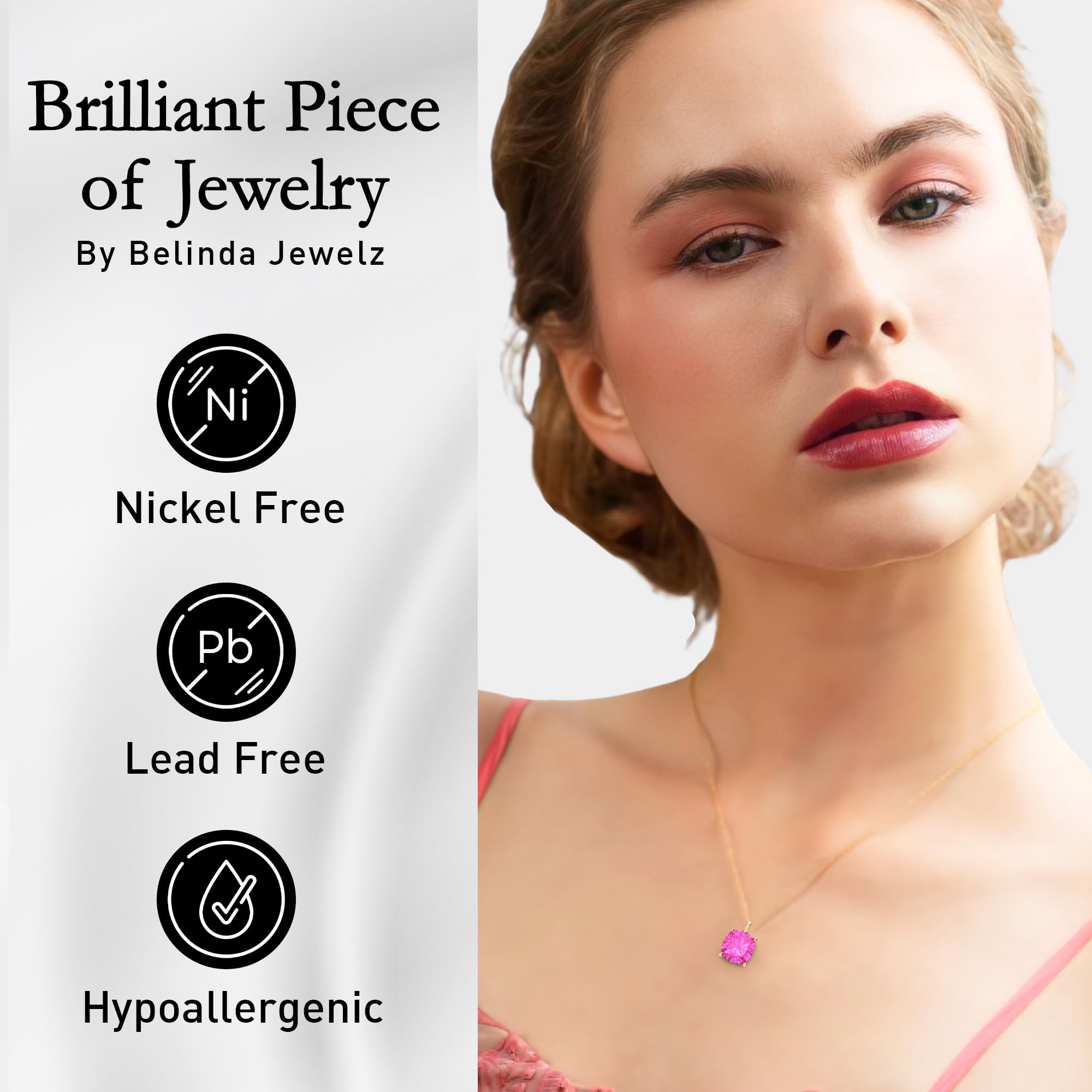 14K White & Yellow Gold Birthstone Pendant Necklace for Women - Sparkling Cushion Cut Gemstone with Sterling Silver Chain - Elegant Fine Jewelry Gift for Birthday, Anniversary & Special Occasions