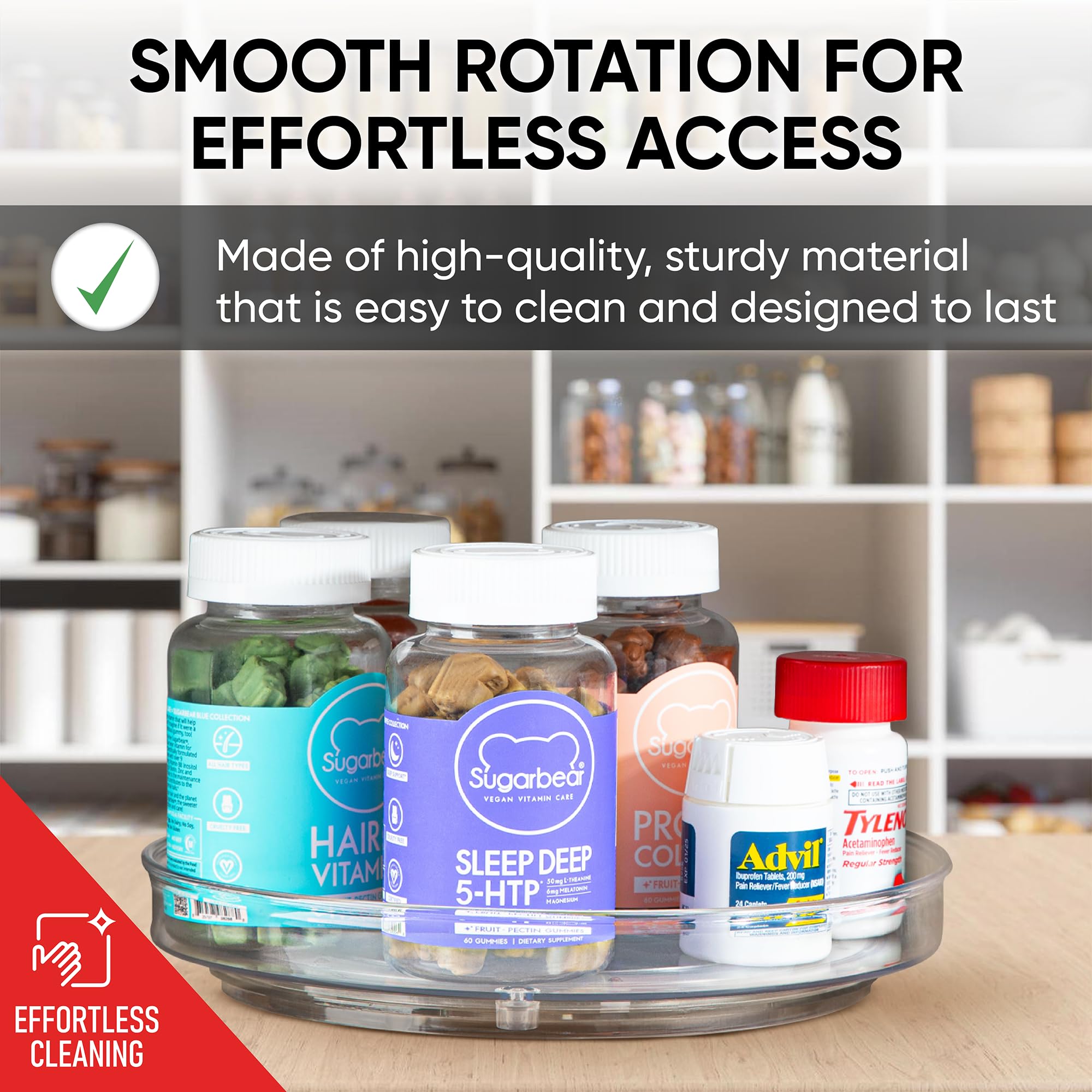 Oizeir Clear Lazy Susan Turntable Organizer - Pack of 4 (9 Inch) Acrylic Rotating Storage for Cabinet, Pantry, Fridge, Bathroom & Vanity | Perfect for Spice Rack, Makeup Organizer & Kitchen Countertop Storage