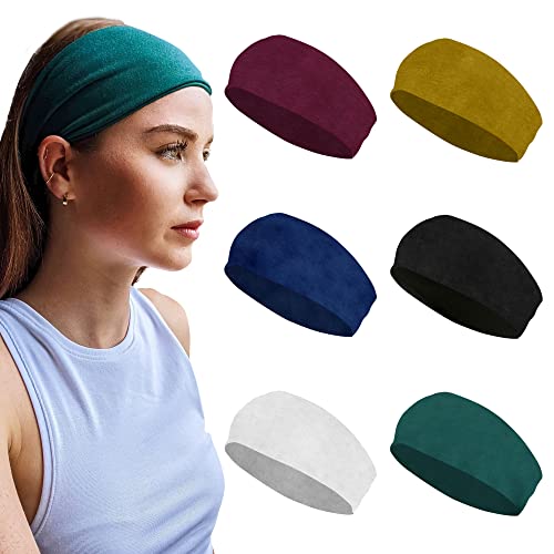 Styla Hair Solid Headband for Women - 6 Pack Wide Soft Stretch Fabric Headbands for All Hair Types - Trendy & Stylish Hair Accessories for Workout, Yoga, Running and Everyday Wear in Assorted Colors