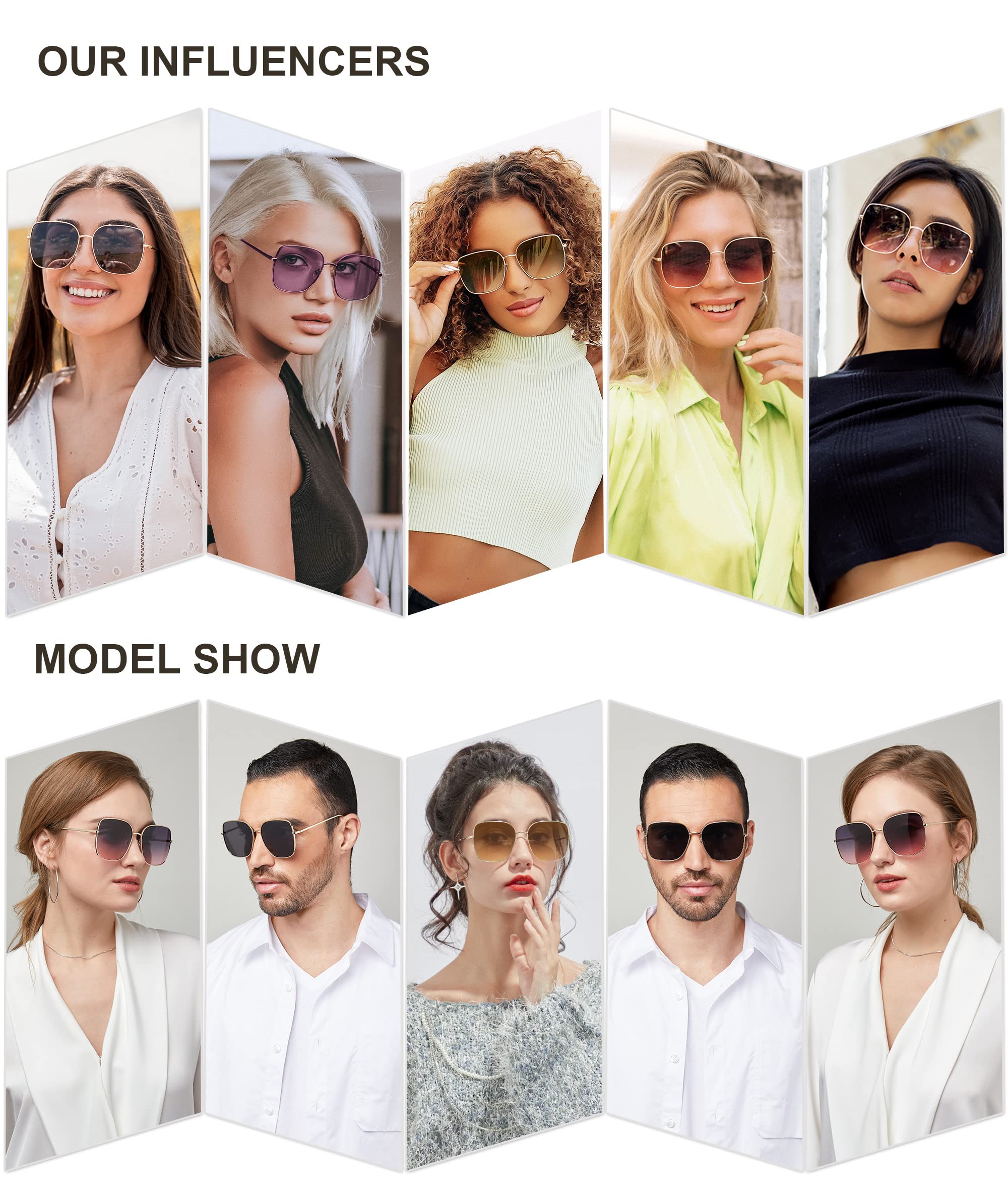 SOJOS SJ1146 Oversized Square Metal Frame Sunglasses for Women & Men - Retro Big Flat Lens UV400 Protection - Perfect for Driving, Beach, Outdoor Activities & Fashion Accessories