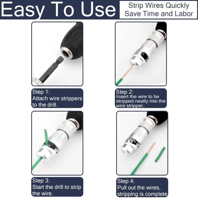 Professional Wire Stripping and Twisting Tool for Drill - Adjustable Electric Wire Stripper for 10-14 AWG Cables - Quick Stripping and Connector - Ideal for Electricians, DIY Projects, and Home Repairs