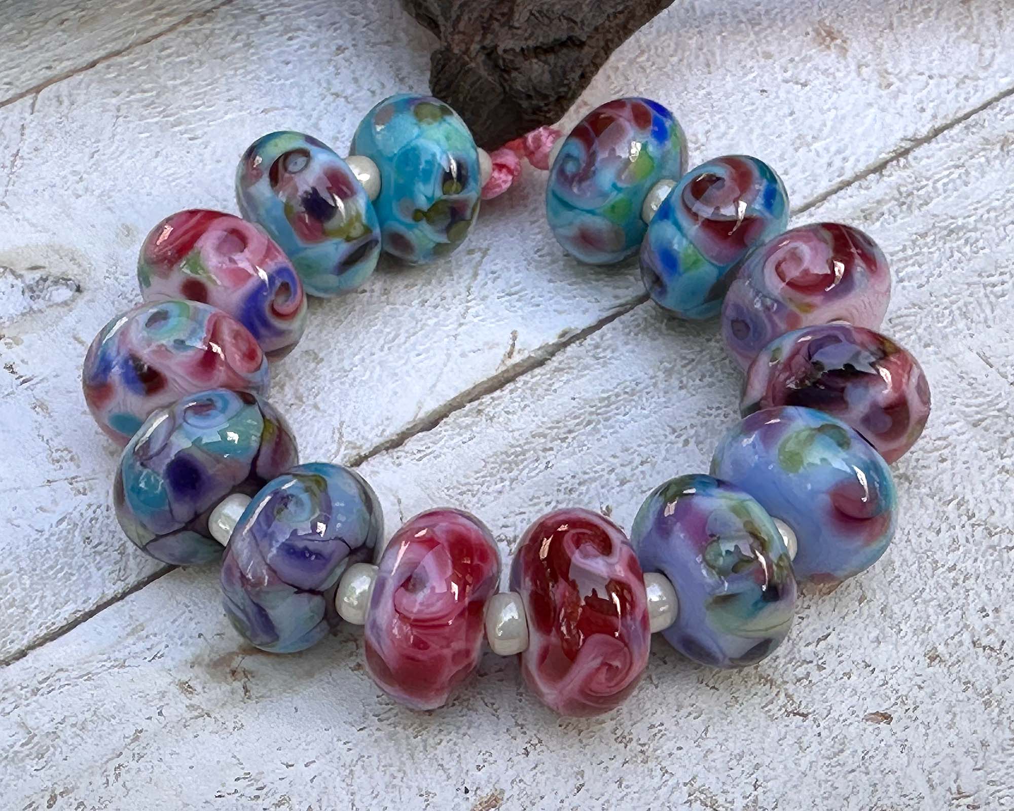 14 Mixed Mosaics Lampwork Beads Set SRA - Handmade Glass Beads for Jewelry Making, DIY Crafts & Scrapbooking - Perfect for Necklaces, Bracelets & Home Decor