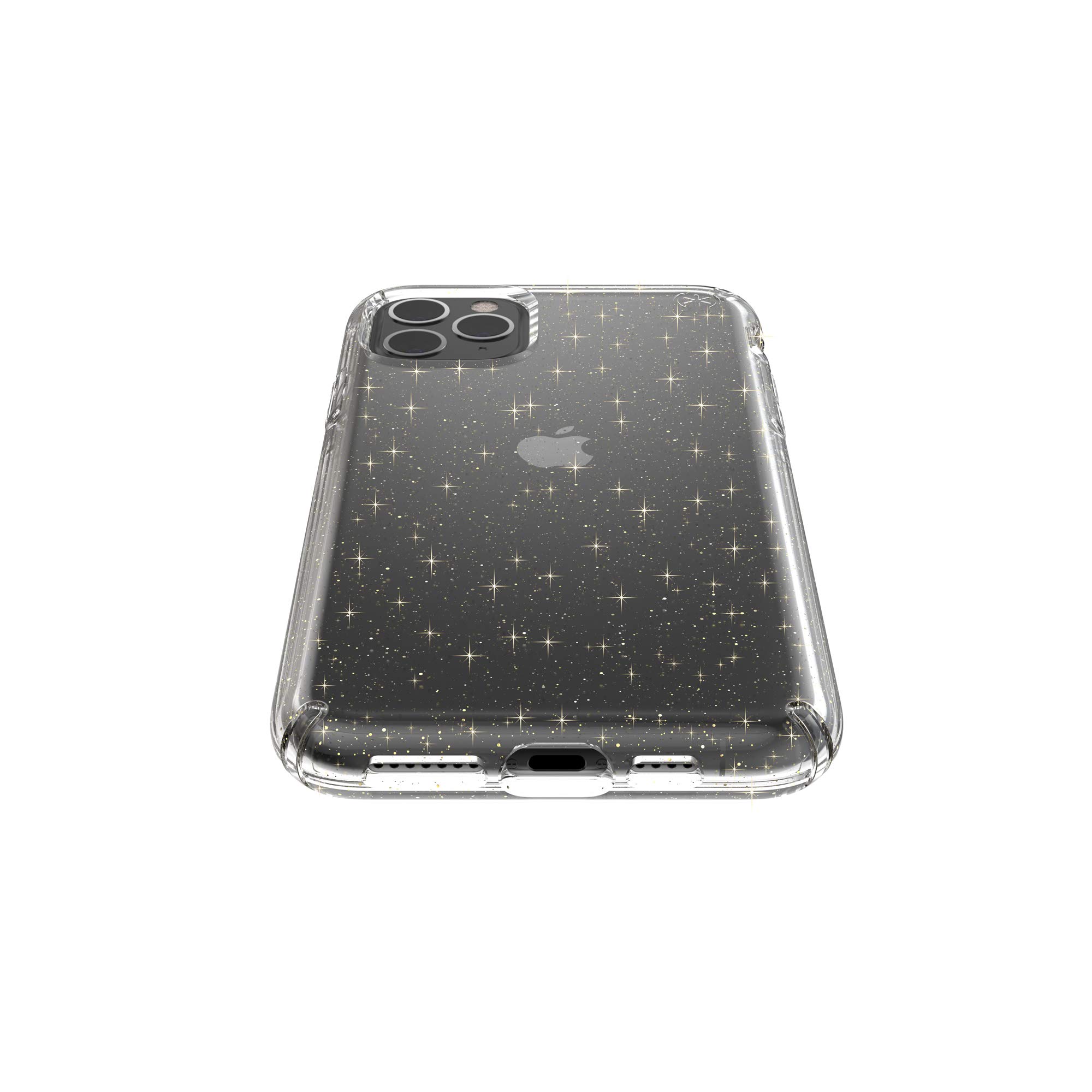 Speck Presidio Clear + Glitter iPhone 11 Pro Max Case - Ultra Thin Slim Hard Protective Cover with Anti-Scratch Technology, Clear/Gold Glitter (130027-5636) - Perfect for Everyday Protection & Style Enhancement