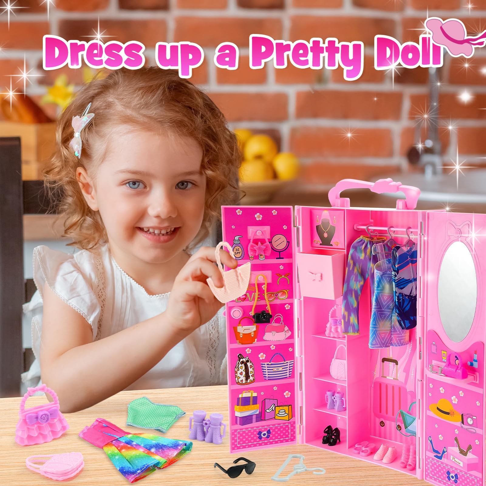 Mermaid Doll Closet Set with Clothes & Accessories - Gift for Girls 3-12 - Pretend Play & Dress Up Fun