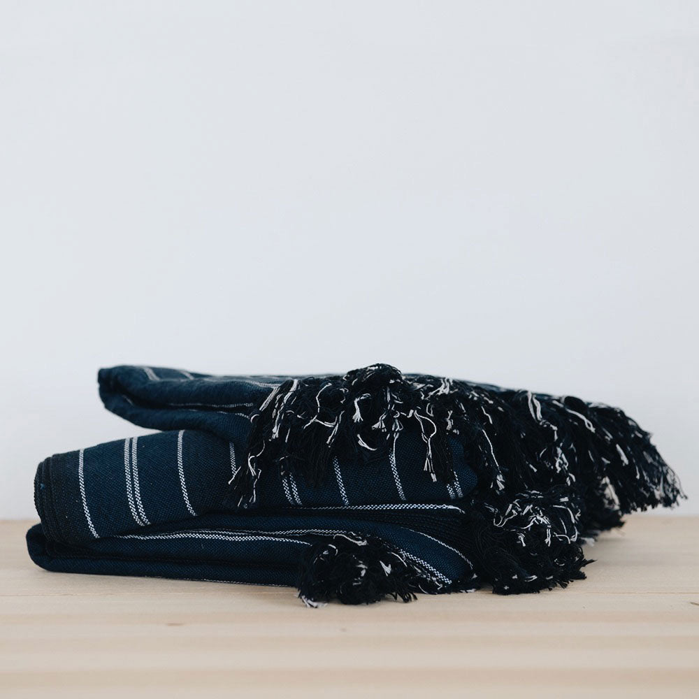Premium Handwoven Turkish Cotton Towel - Soft, Absorbent & Quick-Drying - Indigo Blue - Perfect for Beach, Spa, Travel & Home Use