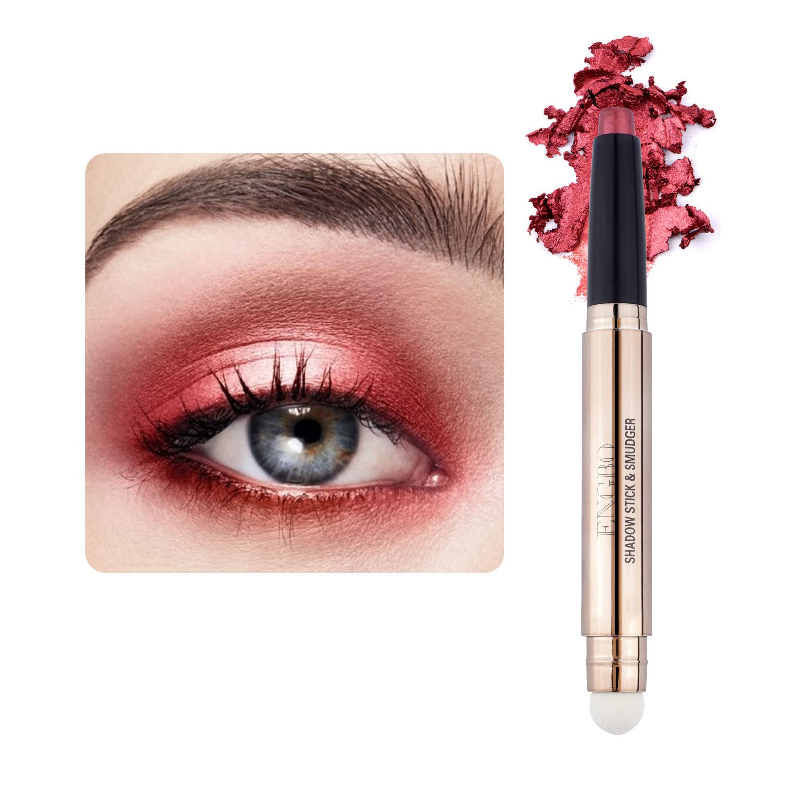 Rotatable Cream Eyeshadow Stick - Glitter Shimmer Eye Brightener Pencil with Soft Brush (06# Rose Red Shimmer) | Waterproof Long-Lasting Eye Makeup for Party, Date Night & Special Occasions