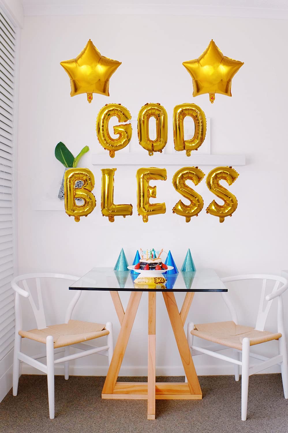 God Bless Balloons Banner - First Communion & Confirmation Decorations with 2 Star Balloons - Perfect for Baby Showers, Baptisms & Religious Celebrations