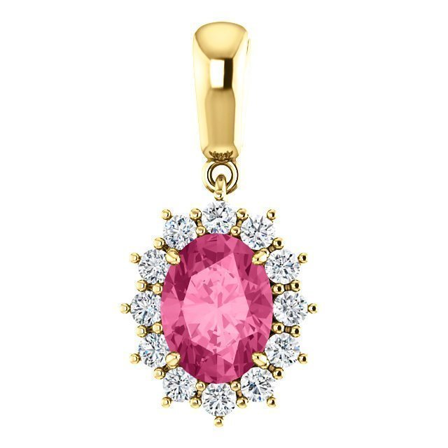 14K Gold 1.35 Carat Pink Tourmaline & 1/3 CTW Diamond Halo Pendant Necklace - Elegant Jewelry Gift for Women, Perfect for Anniversary, Birthday & Special Occasions