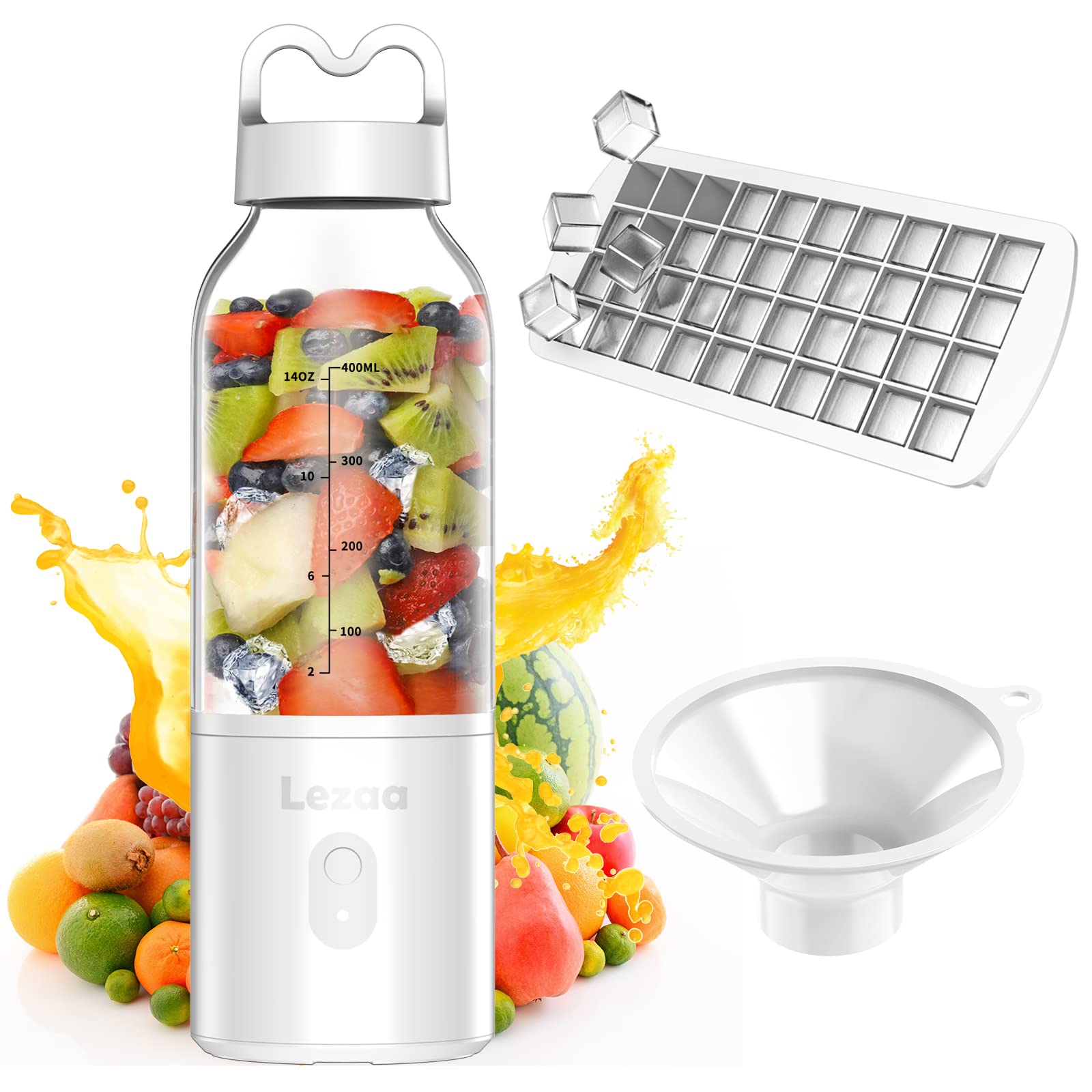 Portable USB Rechargeable 14oz Mini Blender for Shakes, Smoothies & Protein Drinks - Personal Travel Blender for Gym, Office, Camping & Outdoor Activities - Compact & Lightweight for On-the-Go Use