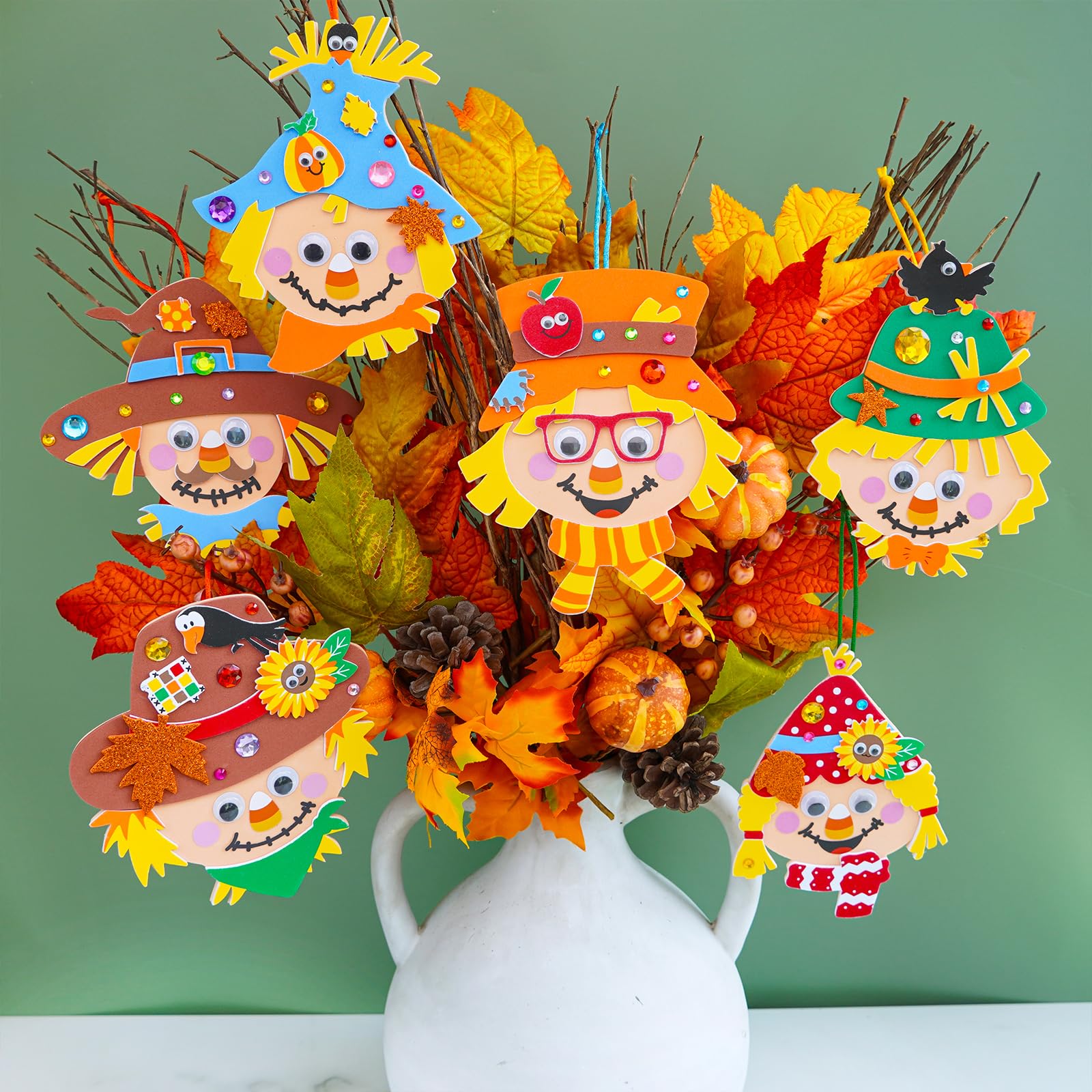 Winlyn 24 Sets Fall Craft Kits - Autumn Scarecrow & Pumpkin Foam Stickers for Kids - DIY Harvest Arts & Crafts for Classroom Activities, Holiday Party Favors - Perfect for Thanksgiving Decor & Seasonal DIY Projects