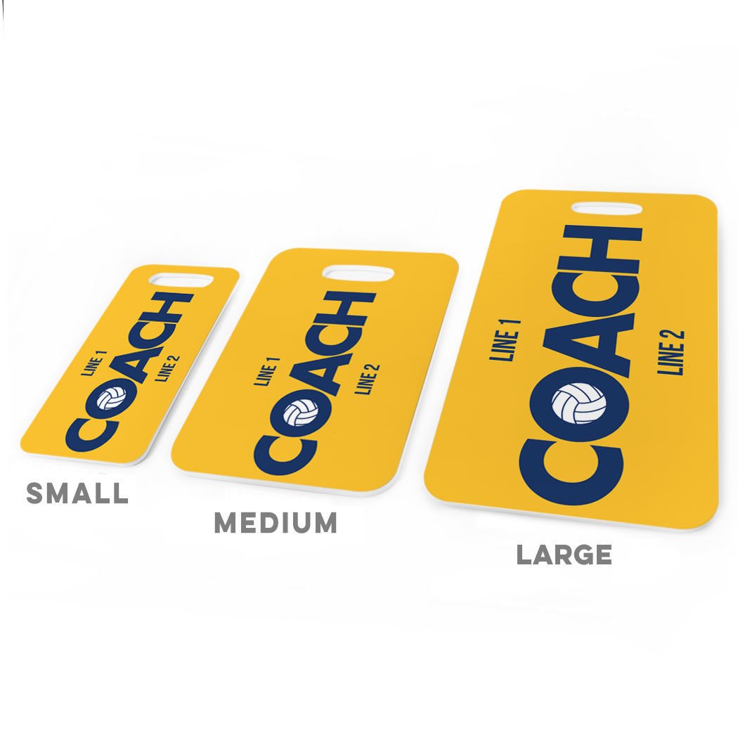 Personalized Volleyball Coach Luggage Tag - Large Gold & Navy Bag Tag with Standard Lines - Perfect for Travel, Sports Gear & Team Identification