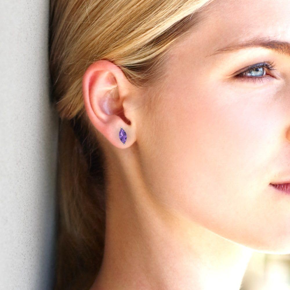 1.0 Carat Marquise Cut Genuine Simulated Alexandrite Stud Earrings in 14k White Gold – Perfect for Weddings, Parties & Special Occasions
