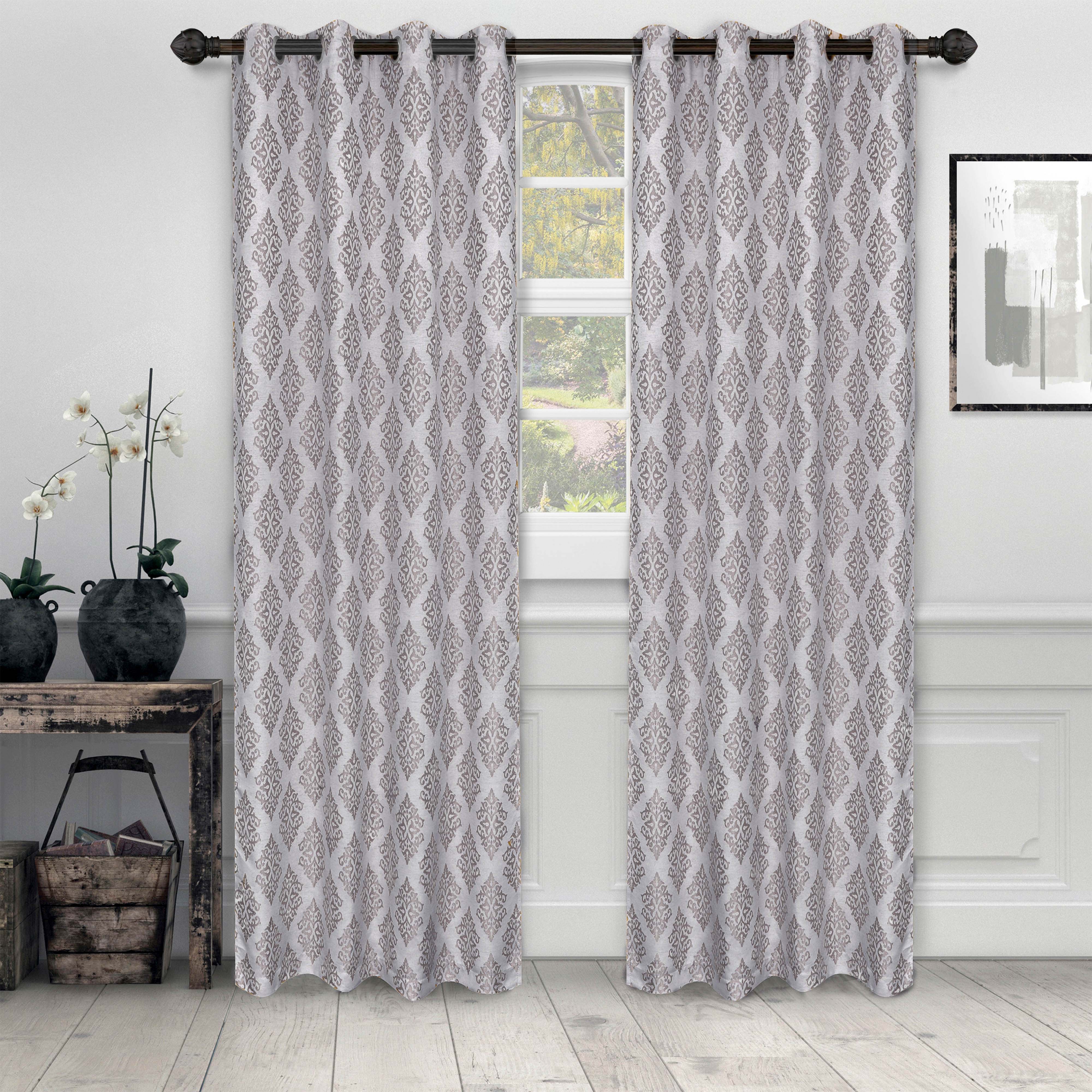Venetian Damask Jacquard Curtain Panels Set of 2 - Luxury Window Treatments for Living Room & Bedroom