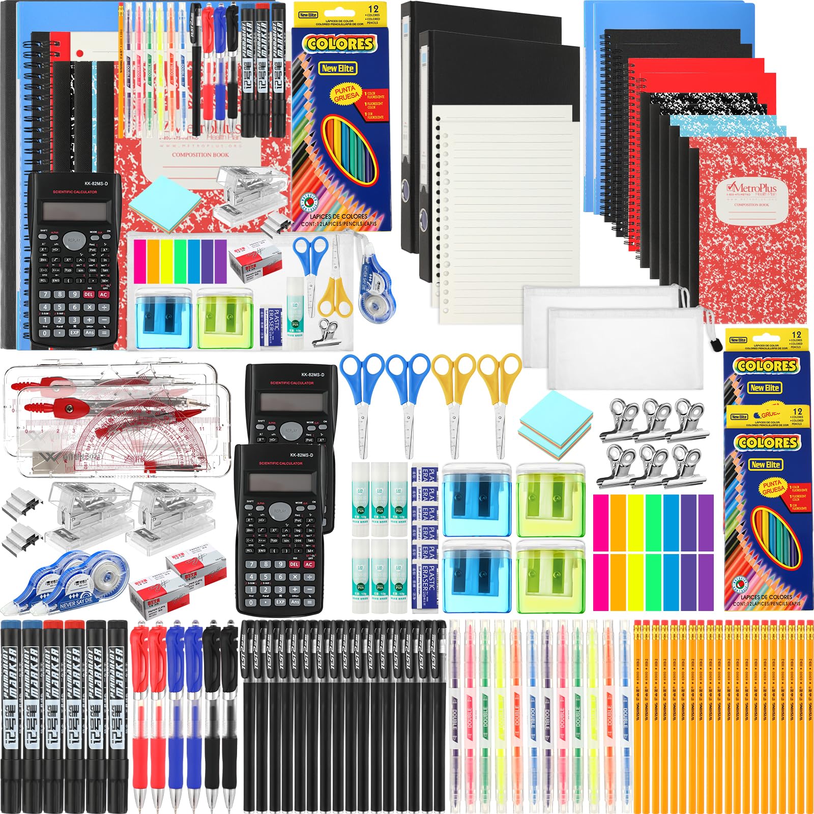 2 Sets Back to School Supplies Kit for Students Grades 7-12 - Essential Middle & High School Bundle with Calculator, Markers, Notebooks & More - Perfect for Classroom, Homework & Study Organization