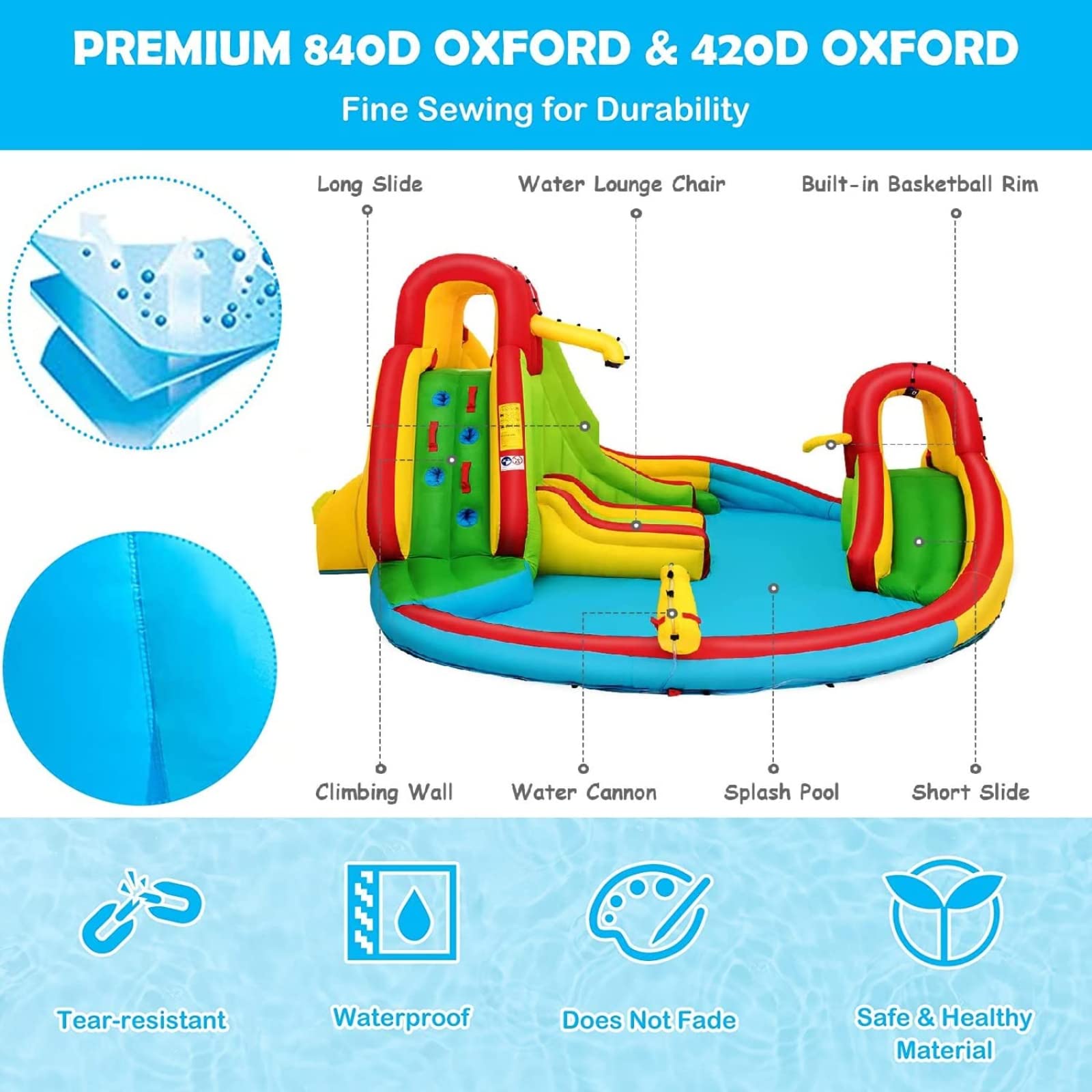 **Costzon 16x14FT Inflatable Water Slide for Kids & Adults - Dual Slides, Climbing Wall, Large Splash Pool - Outdoor Backyard Party Fun, Summer Water Games, Birthday Gifts**
