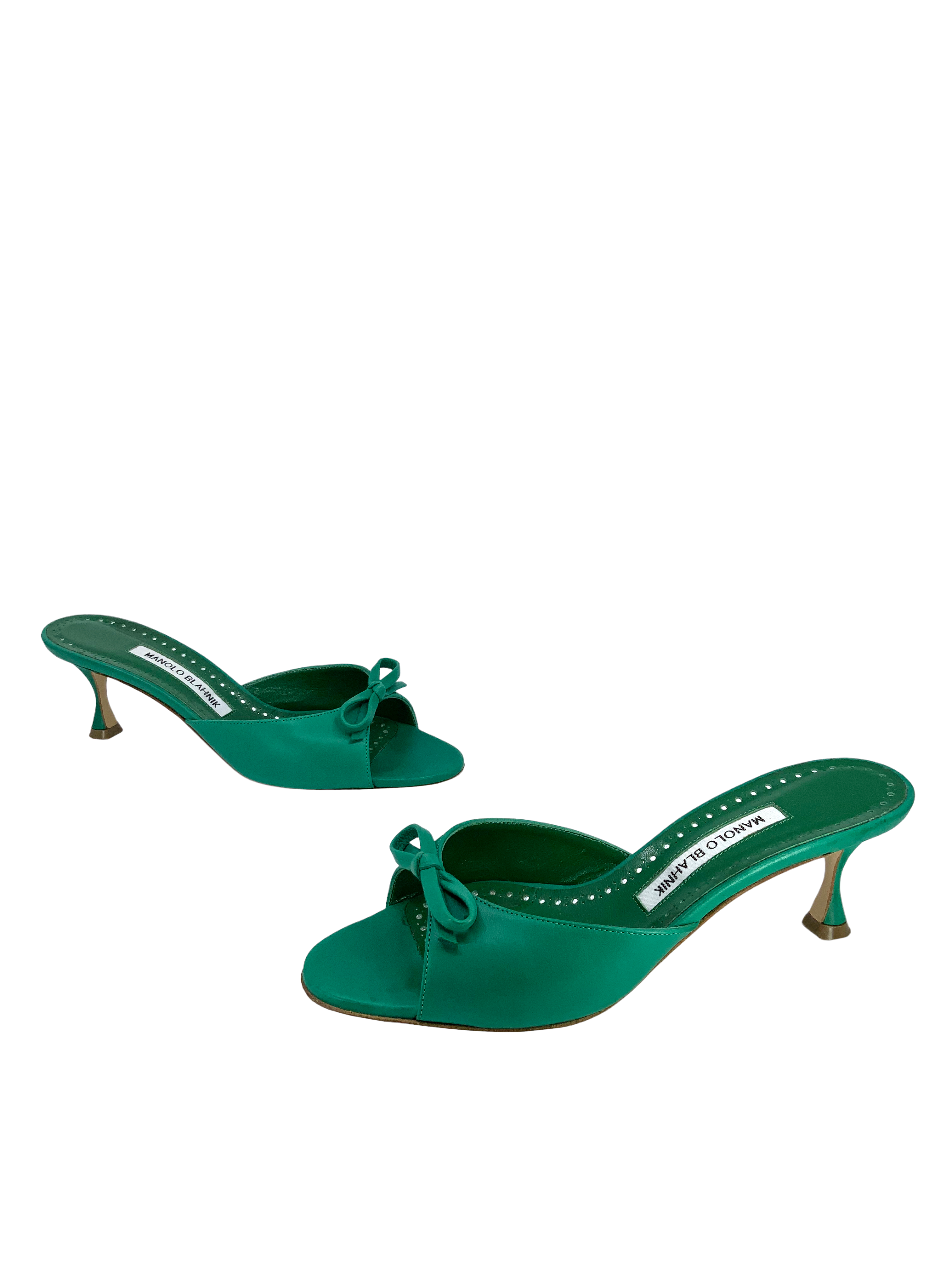 MANOLO BLAHNIK Pertinanu 50 Leather Mules Women's Size 7.5 - Luxurious Slip-On Shoes for Casual Outings & Evening Events