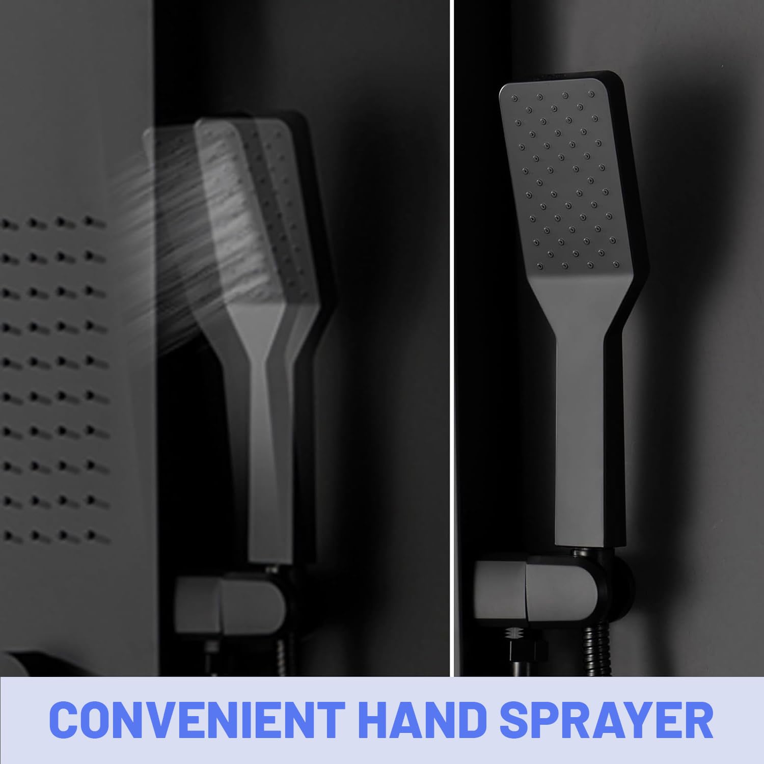BWE Black Stainless Steel Shower Tower Panel System - Multi-Function Wall Mount Shower Column with Rainfall Shower Head & Handheld Wand for Luxurious Bathroom Experience | Perfect for Modern Home Spa & Master Bathroom Renovation