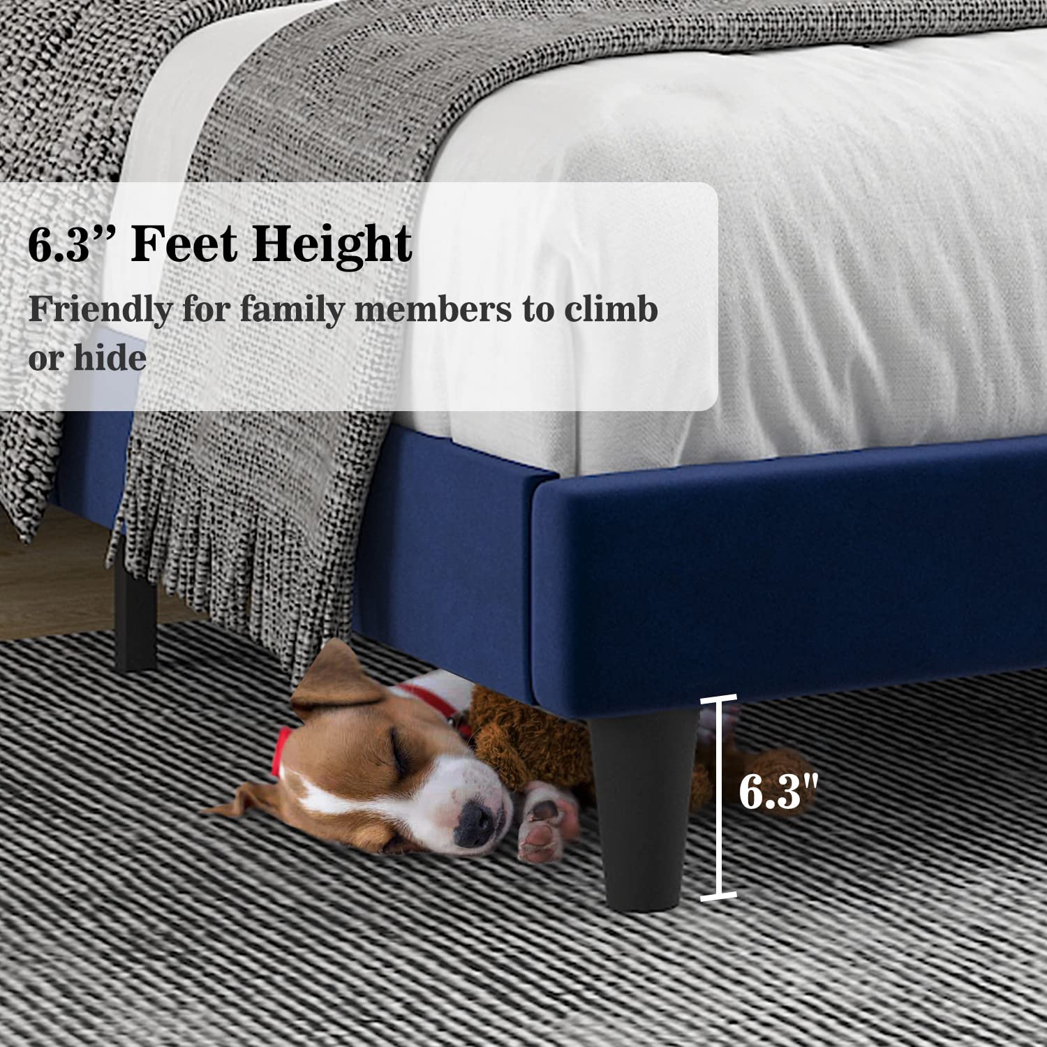 Allewie King Size Velvet Upholstered Platform Bed Frame with Channel Tufted Headboard - Sturdy Wood Slat Support, No Box Spring Needed, Navy Blue | Perfect for Modern Bedrooms & Guest Rooms