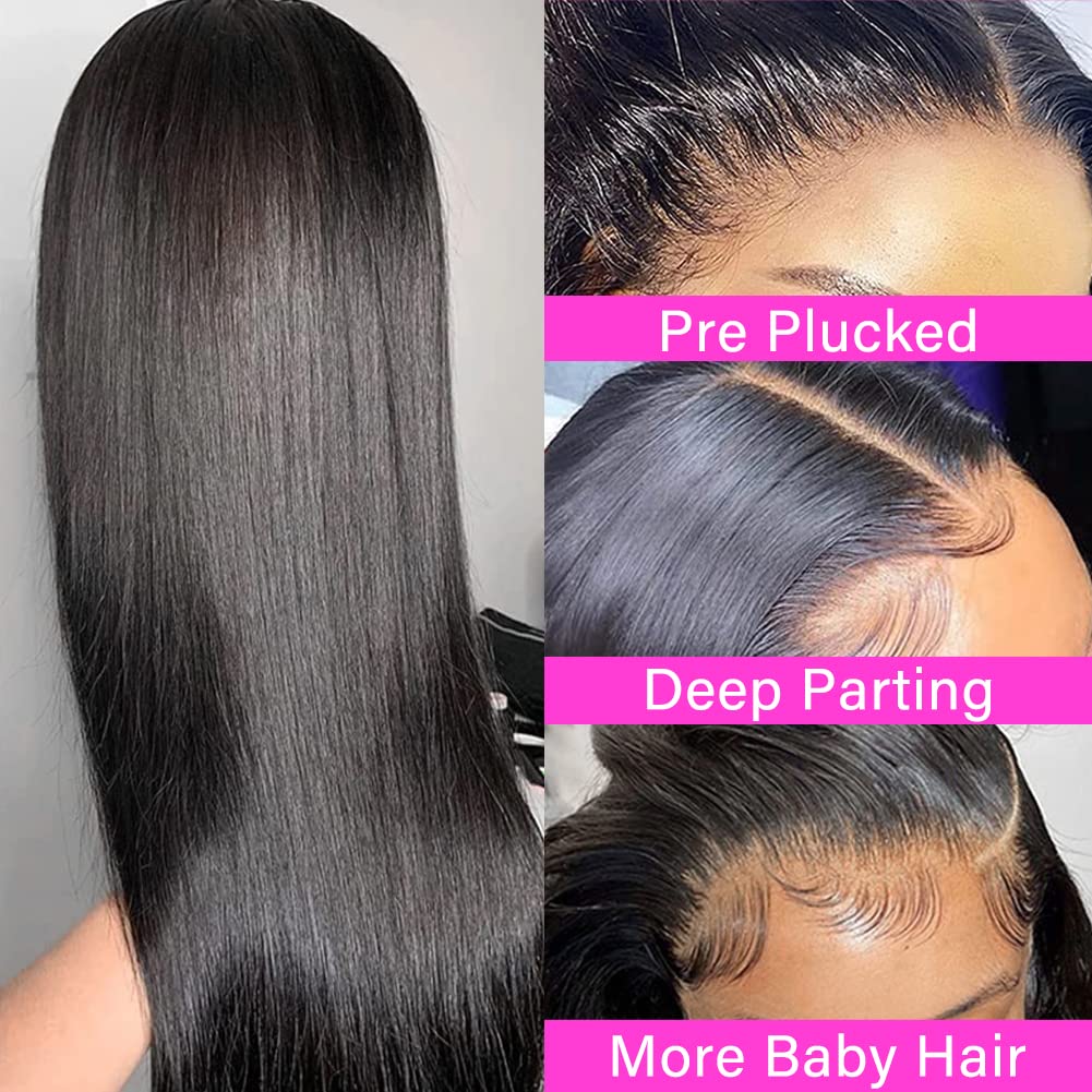 4x4 Lace Front Wigs Human Hair for Women - 180% Density Glueless Straight Closure Wigs (28 Inch, Pre-Plucked) - Perfect for Daily Wear, Cosplay & Special Occasions