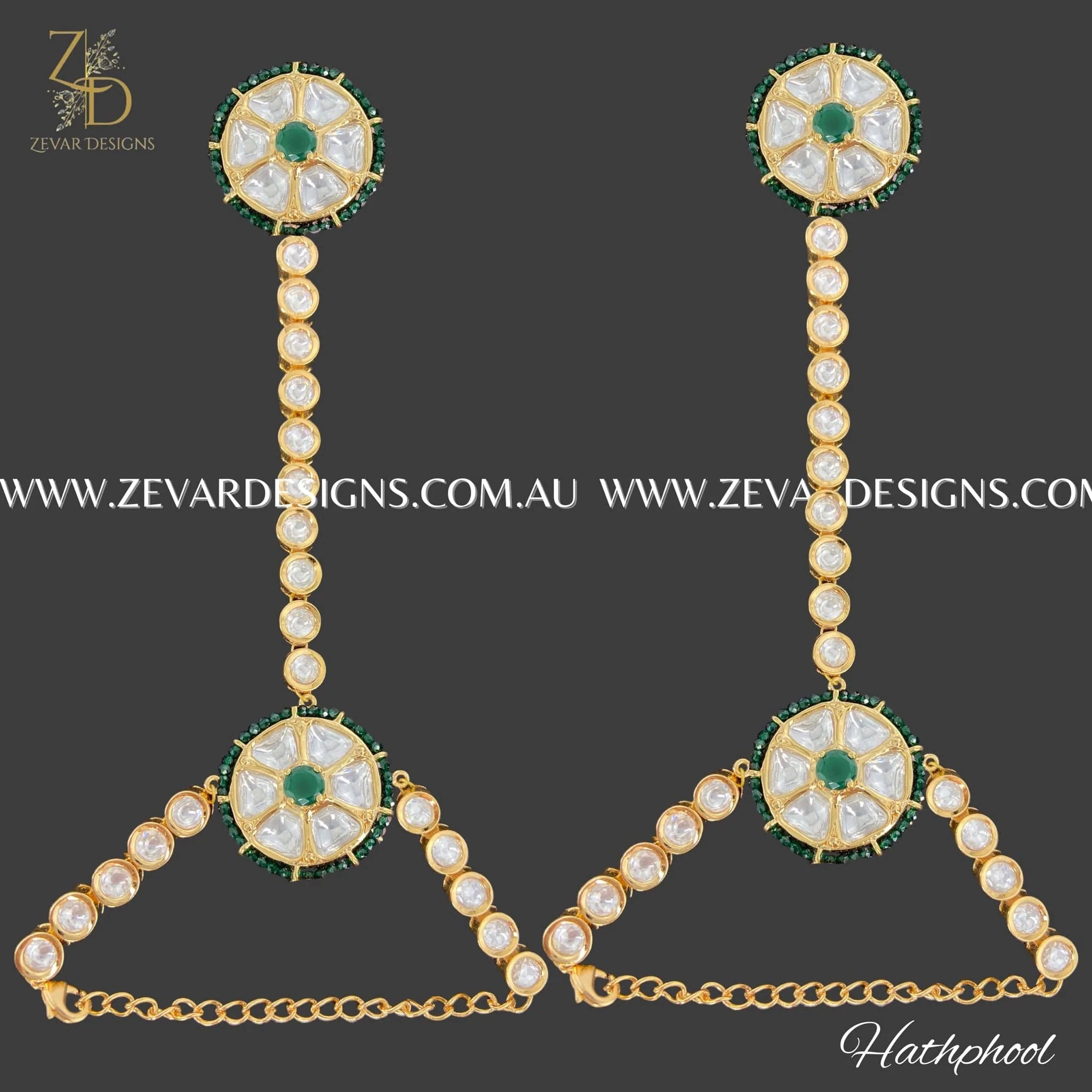Kundan Polki Hathphool Green - Traditional Indian Hand Jewelry for Weddings & Festivals | Elegant Bridal Accessory for Mehendi & Sangeet Ceremonies
