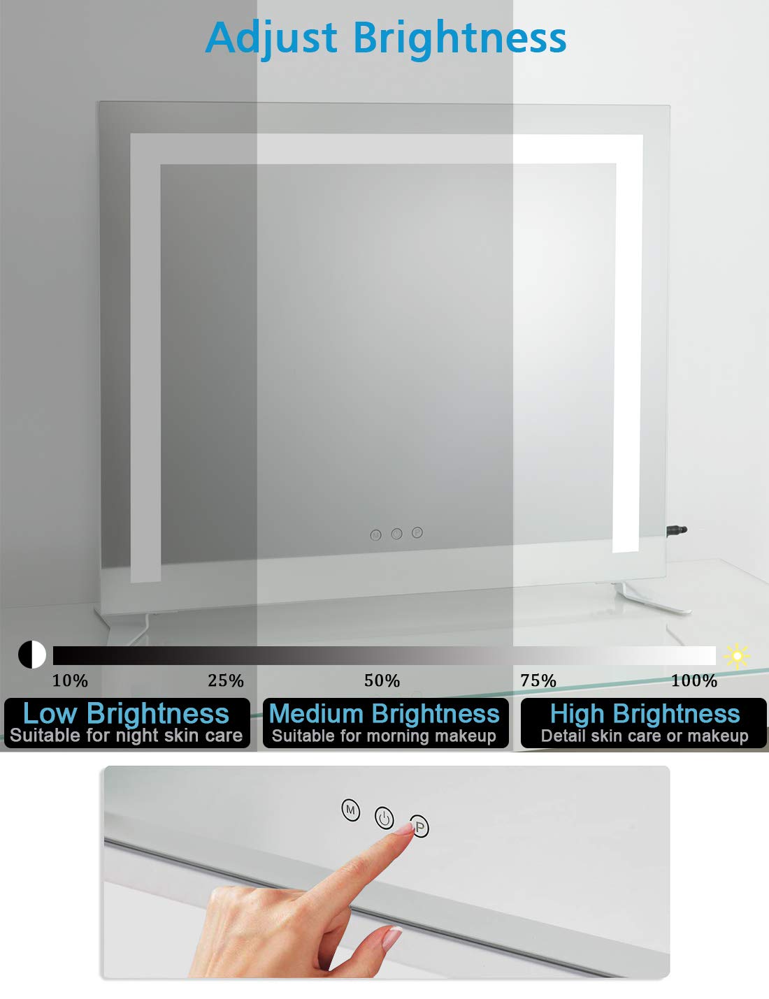 iCREAT Hollywood Vanity Mirror with LED Strip Lights - 27.56x22.24 Inch Lighted Makeup Mirror with Smart Touch Control, Wall Mount or Tabletop Dressing Mirror (White) - Perfect for Home Beauty Salon, Bedroom Makeup Station & Professional Cosmetics Application