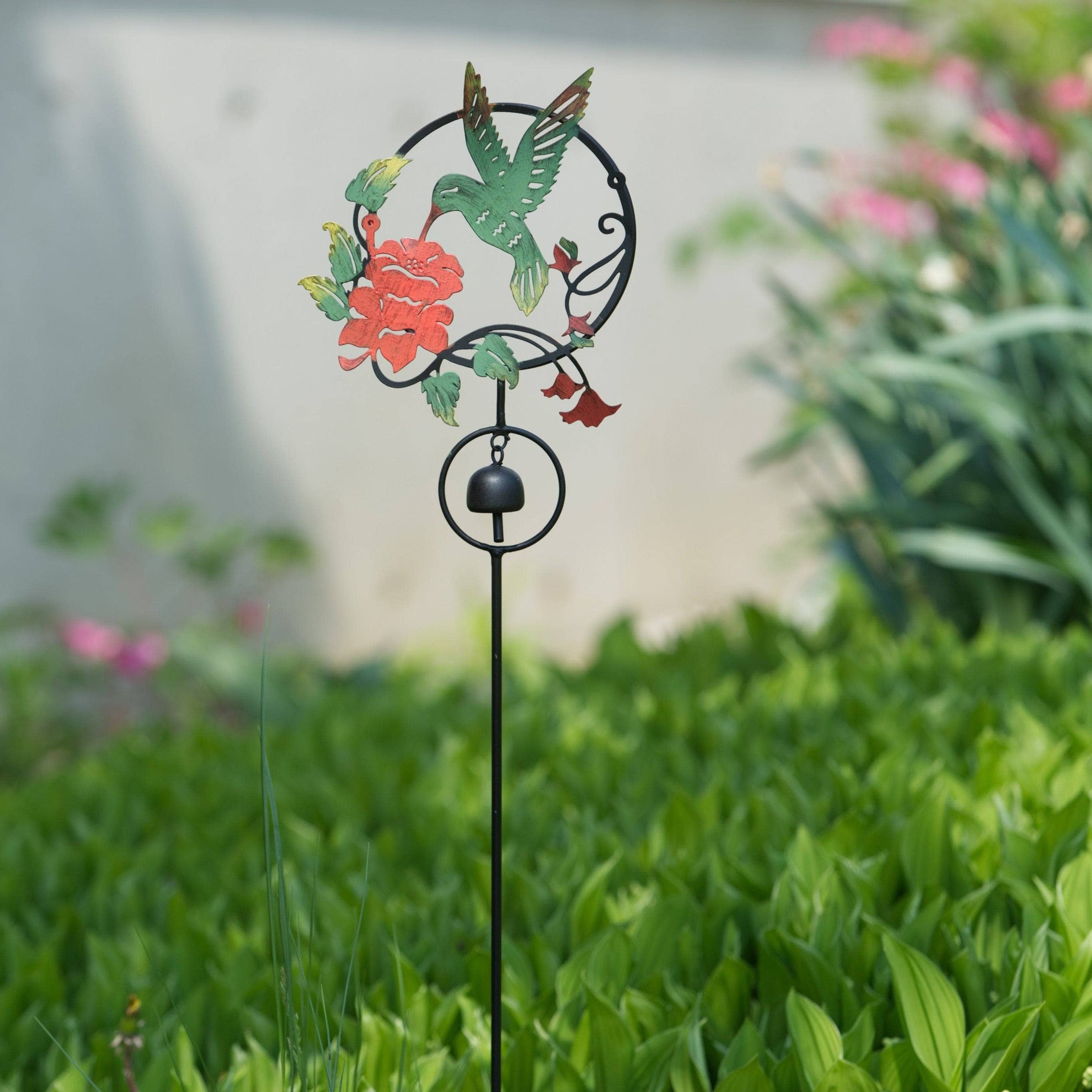 Vibrant Hummingbird & Lily Garden Stake - Colorful Metal Flower Stake for Outdoor Decor, Yard Art, and Garden Landscaping - Perfect for Flower Beds, Patios, and Backyard Accents
