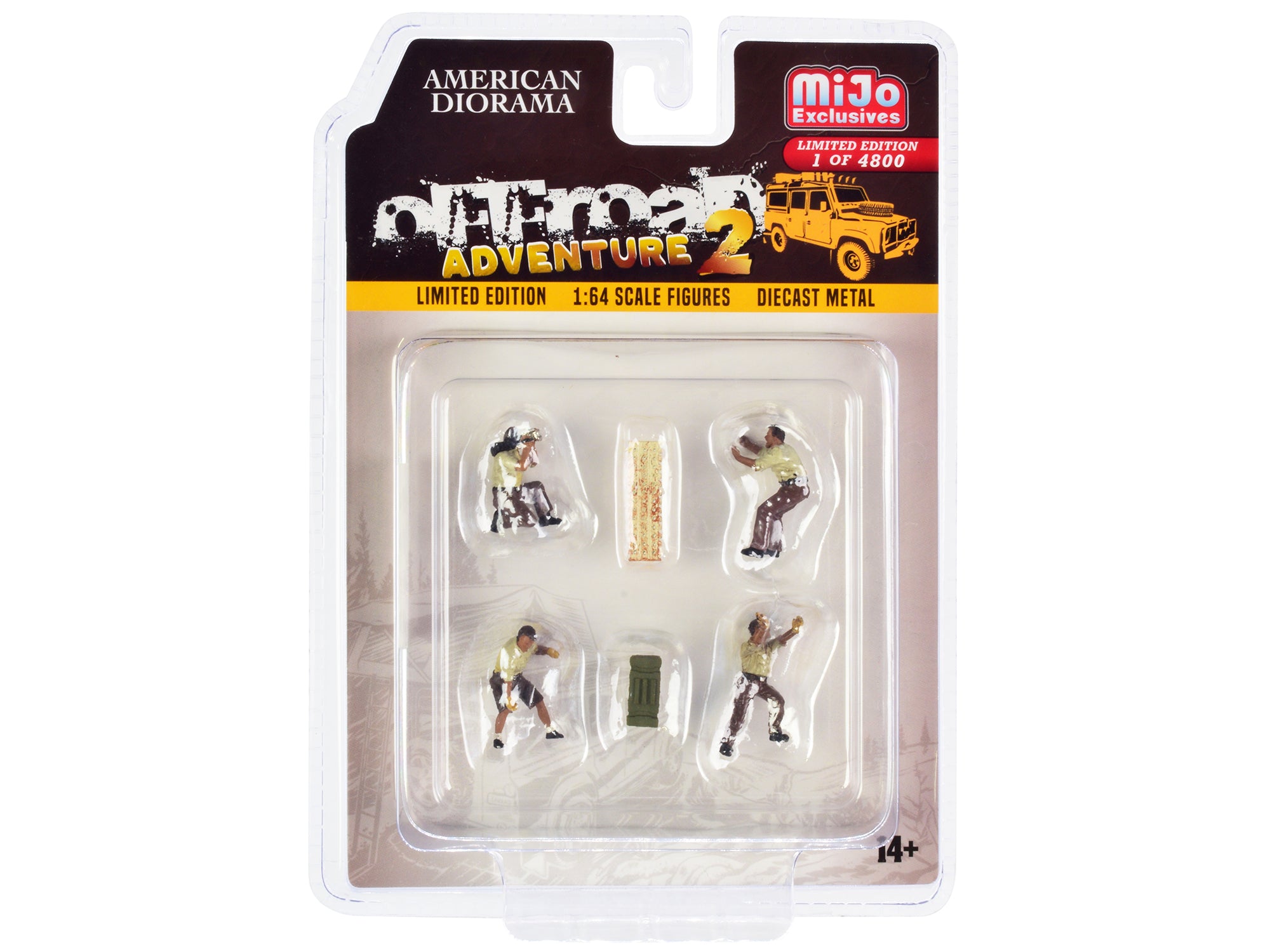 1/64 Scale Off Road Adventure 2 Diecast Model Set - 6 Piece Limited Edition (4 Male Figures & 2 Accessories) by American Diorama - Only 4800 Worldwide - Perfect for Collectors & Diorama Displays