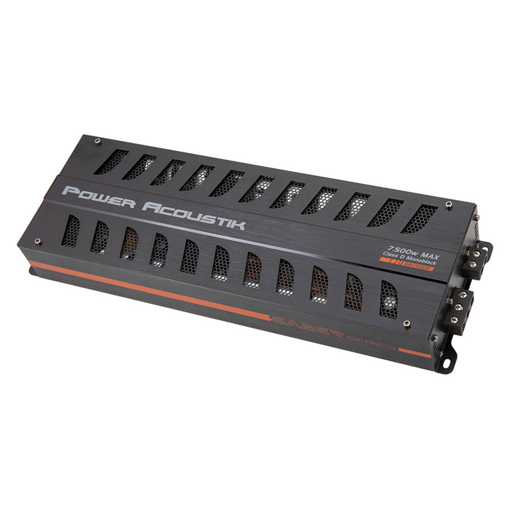 Power Acoustik SB1.7500D Saber Series 5 Inch 1600W RMS 7500W Max Monoblock Class D Car Amplifier - 2 Ohm Stable for Powerful Bass & Car Audio System Upgrade