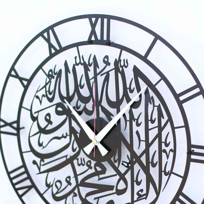 First Kalima Metal Clock - Islamic Wall Art & Home Decor for Prayer Room, Mosque, or Living Room - Premium Arabic Calligraphy Wall Clock