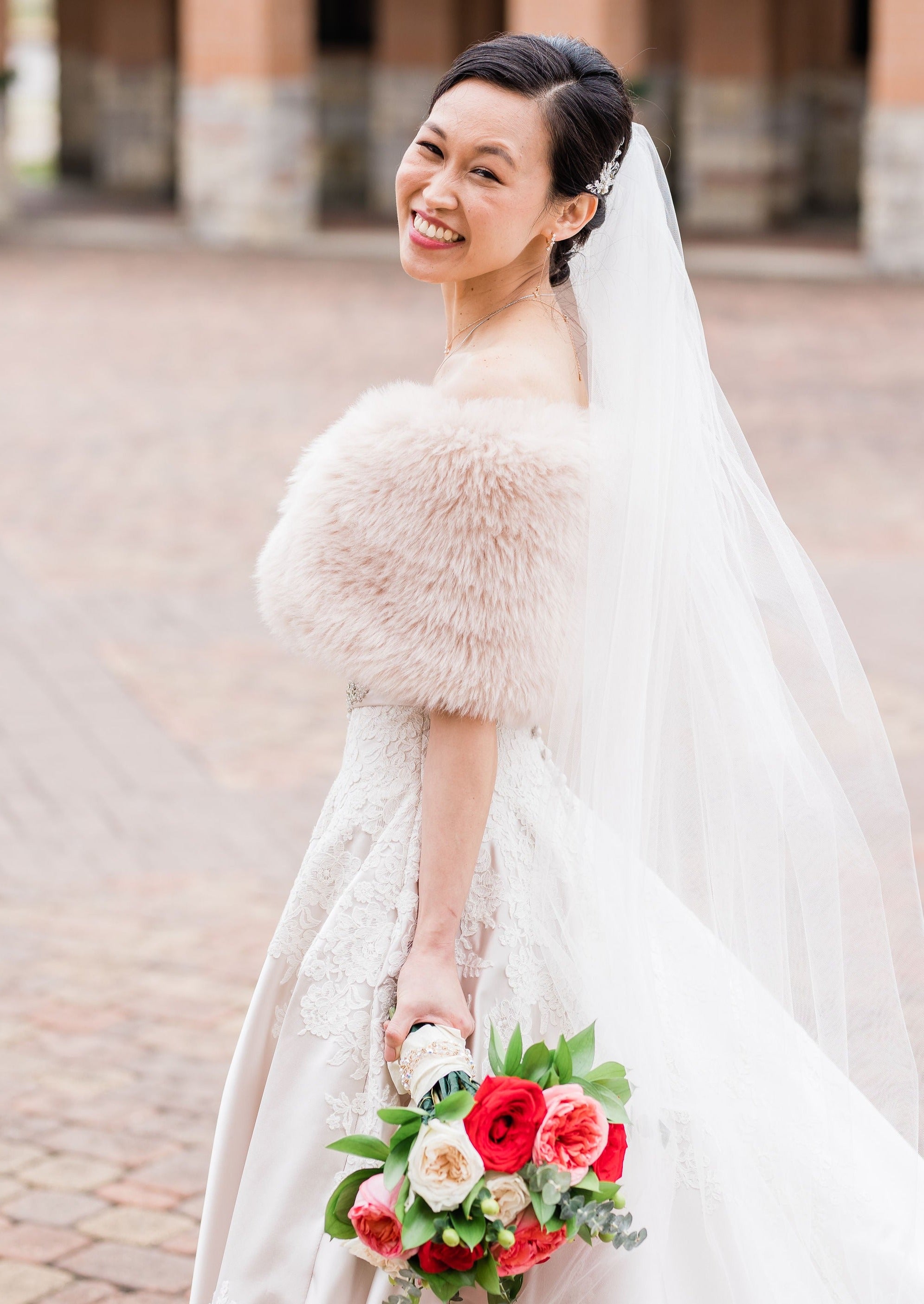 Blush Beige Fur Wrap Shawl - Soft & Luxurious Serena Pea05 Style for Women | Perfect for Weddings, Parties & Winter Fashion