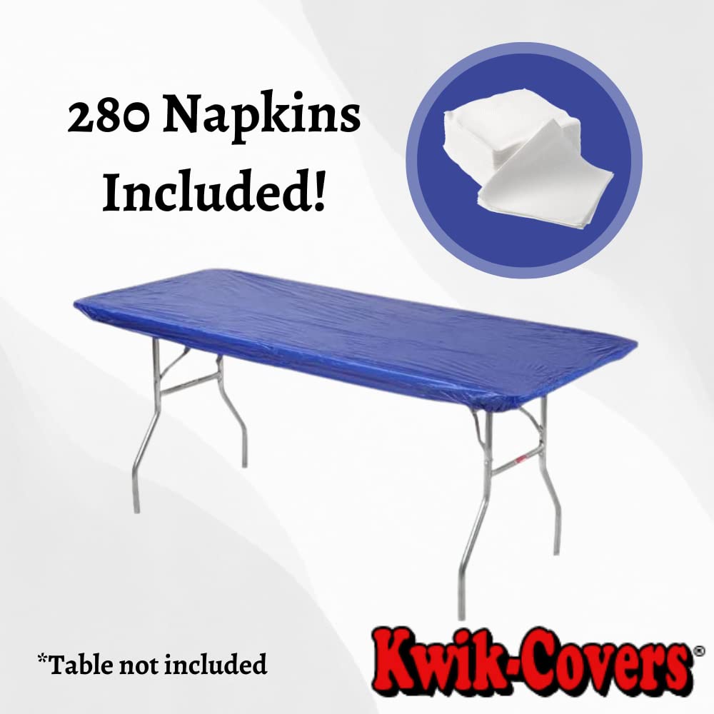 Royal Blue Plastic Table Covers 20 Pack (30x72 Inch) with 280 Paper Napkins - Waterproof Disposable Tablecloths for Indoor/Outdoor Parties, Picnics, BBQs & Events - Kwik-Covers Rectangular Table Protectors (Table Not Included)