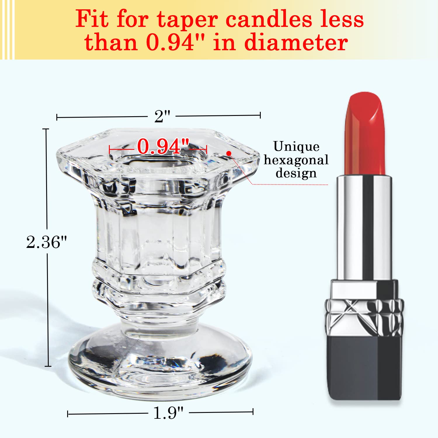 12-Piece Clear Glass Candlestick Holders Set - Bulk Crystal Taper Candle Holders for Wedding Centerpieces, Dining Table Decor & Home Decoration - Perfect for Romantic Dinners, Holiday Decor & Party Decorations