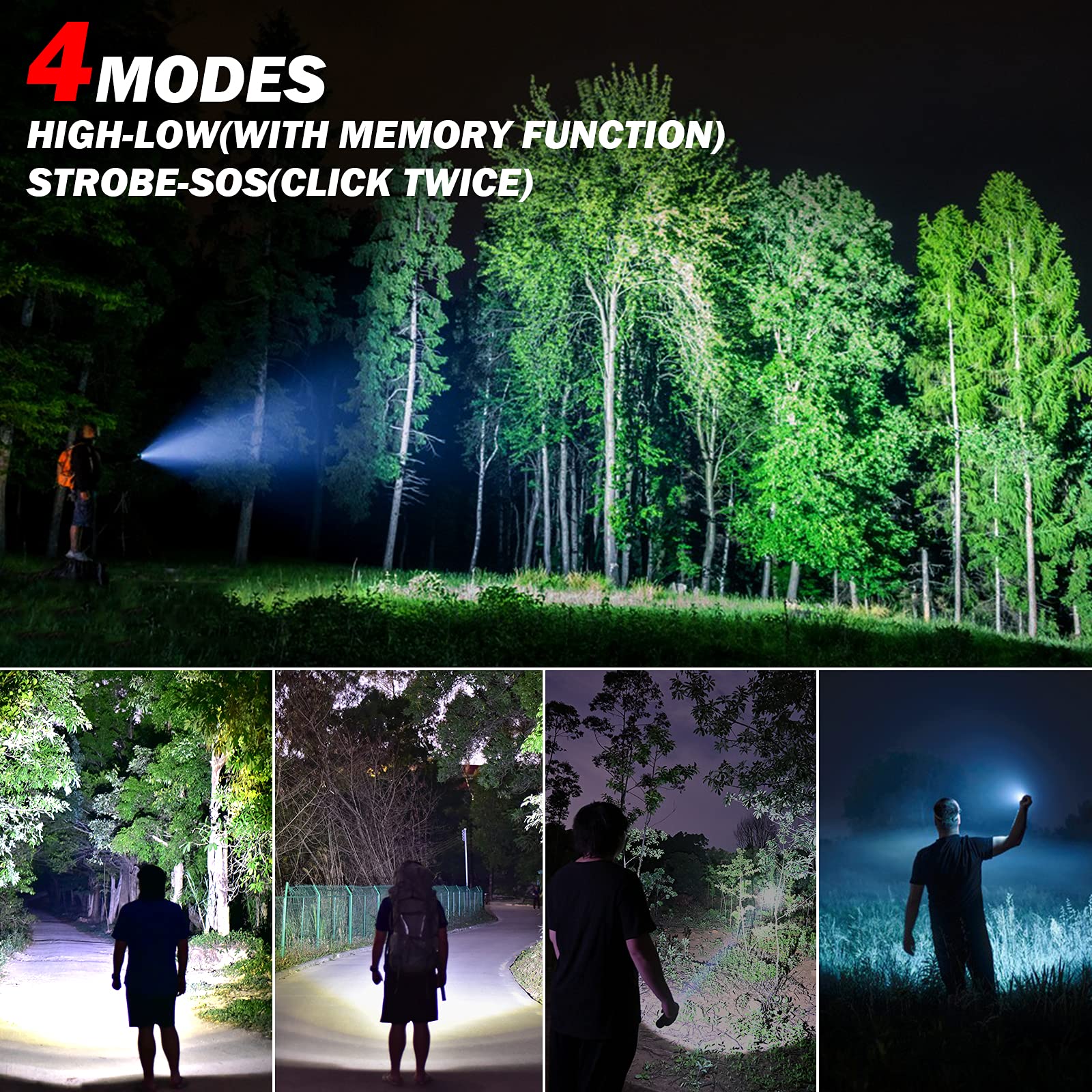 L40 Rechargeable Flashlight - 1000 Lumens Super Bright Spotlight with 4 Modes for Outdoor, Camping, Hiking, Emergency & Nighttime Use