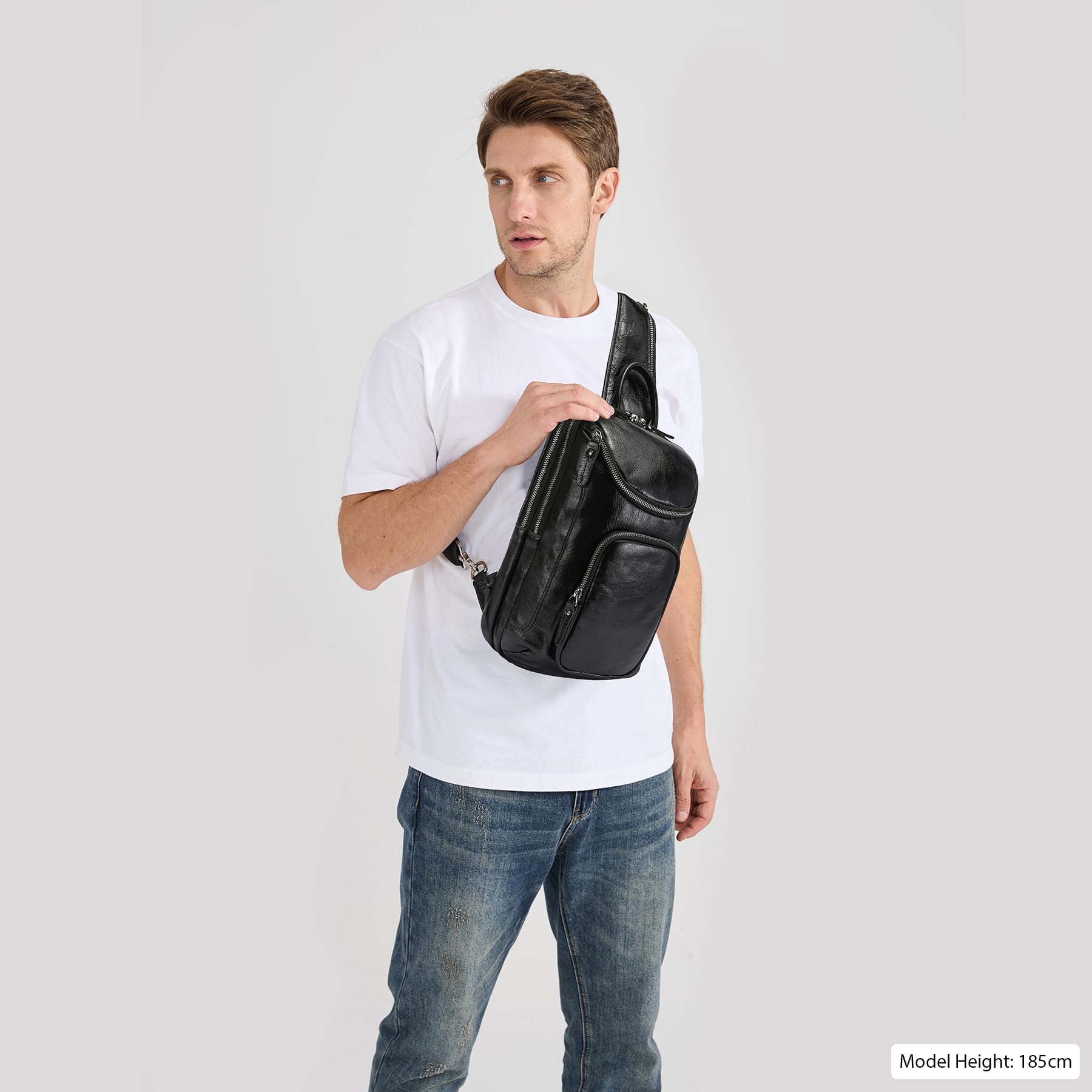 Vintage Full Grain Leather Sling Bag - Crossbody Chest Daypack for Men & Women - Durable & Stylish for Travel, Hiking, and Everyday Use