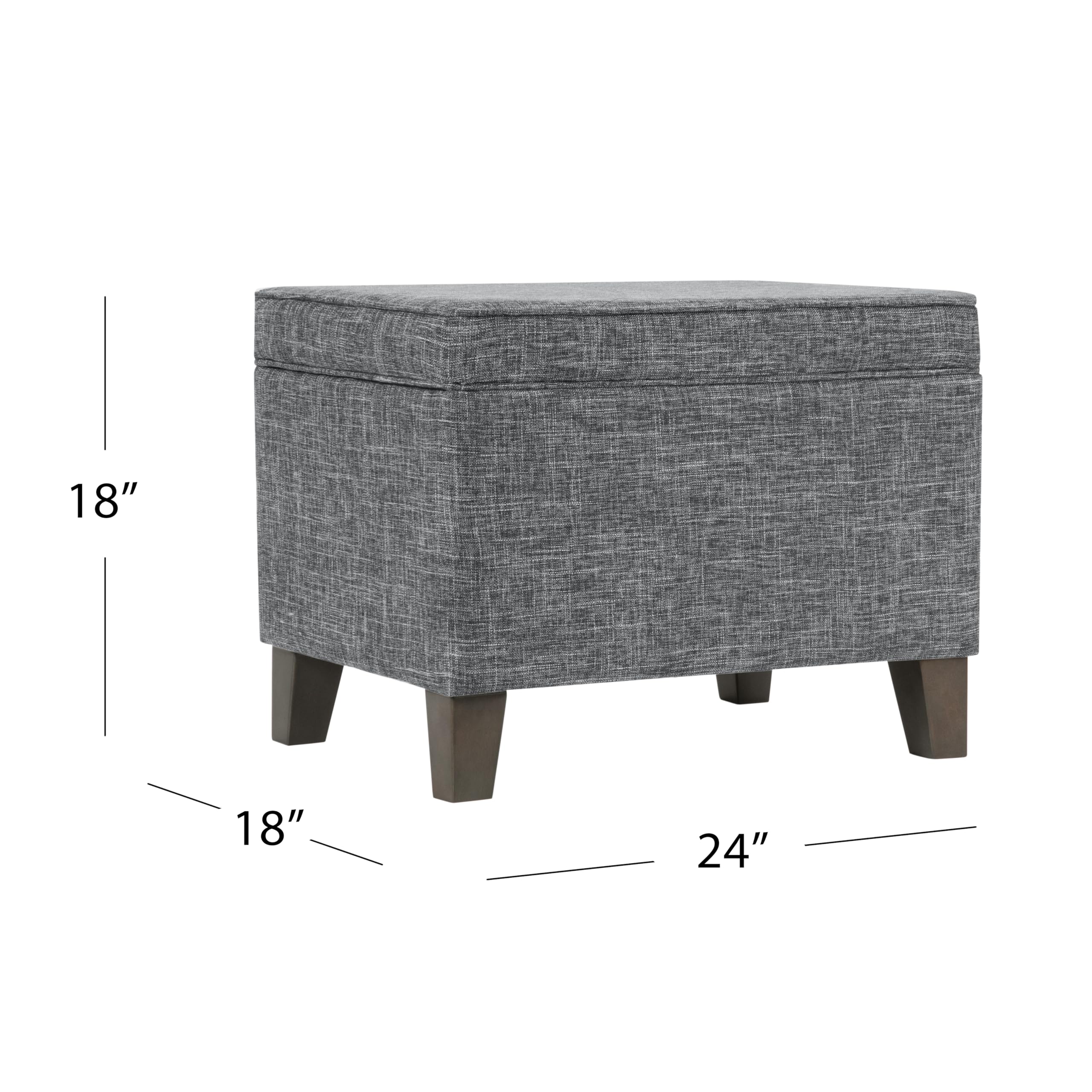 HomePop Medium Square Storage Ottoman with Hinged Lid - Grey Storage Bench for Living Room & Bedroom | Multi-Functional Footrest, Seating & Hidden Storage Solution for Small Spaces