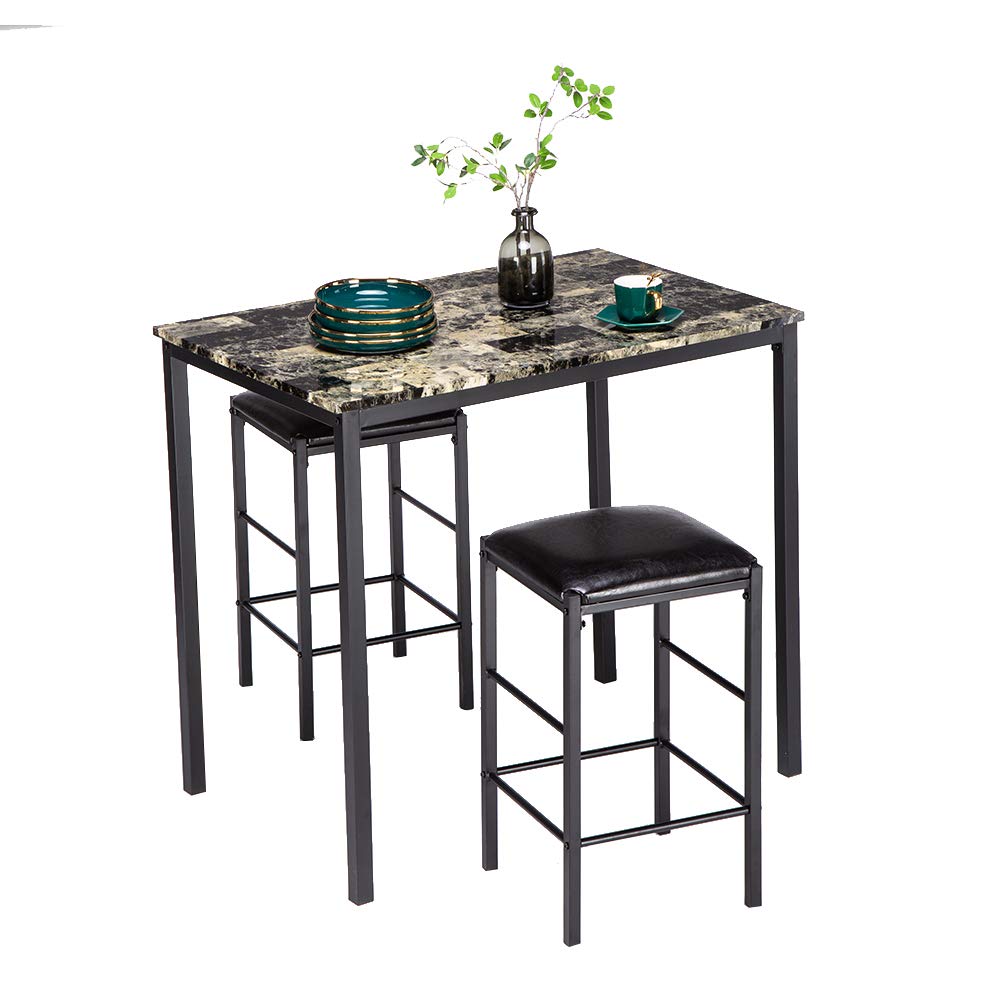 3-Piece Marble Dining Table Set for 2 - Modern Kitchen & Dining Room Table with Elegant Finish | Perfect for Small Spaces, Breakfast Nooks & Cozy Meals