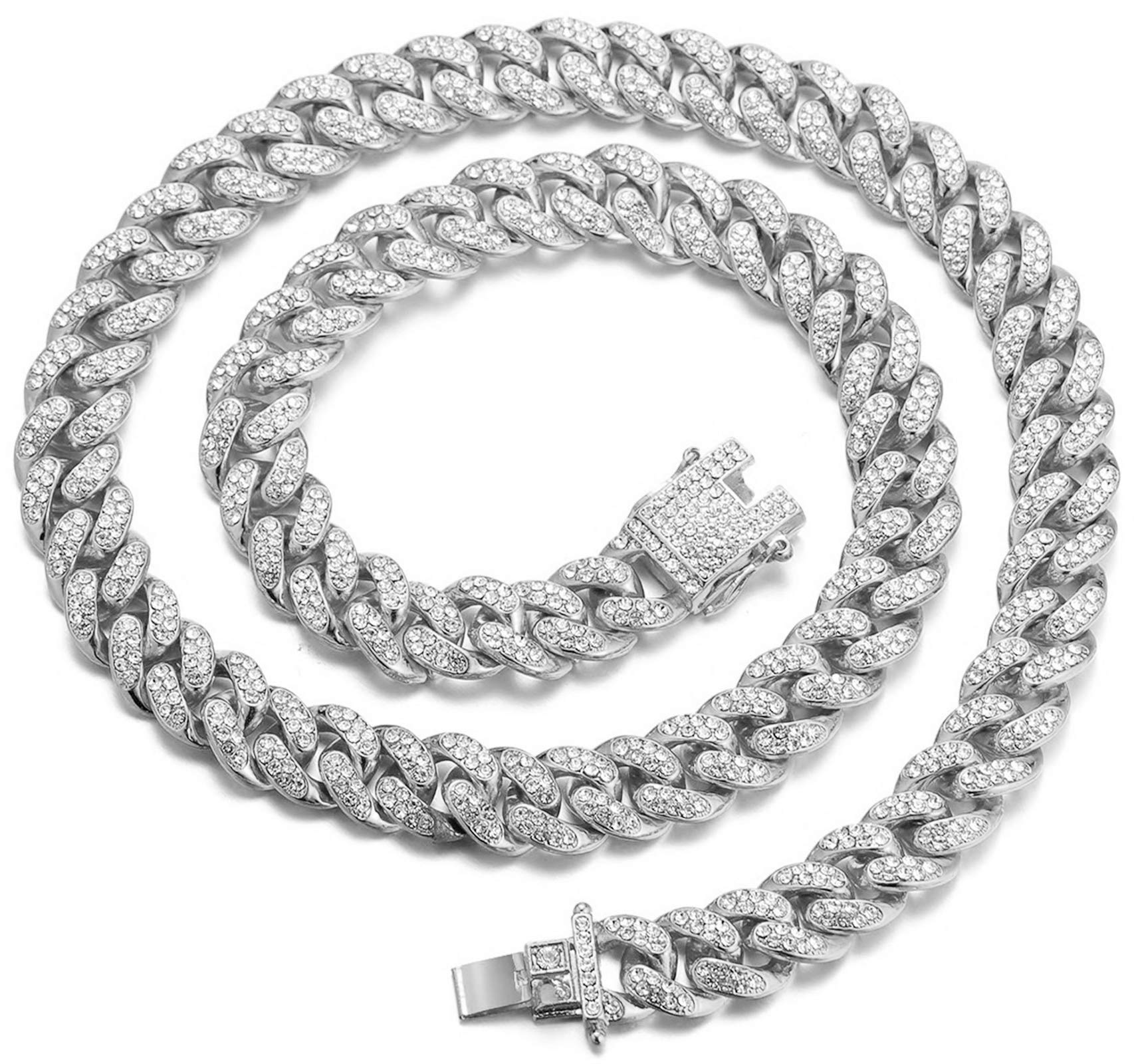 13MM Cuban Link Chain for Men - 18K Real Gold Plated/Platinum White Gold Finish Iced Out Necklace & Bracelet Set with Full CZ Diamond Cut Prong Setting & Gift Box - Perfect for Gifts, Parties, and Luxury Fashion Accessories