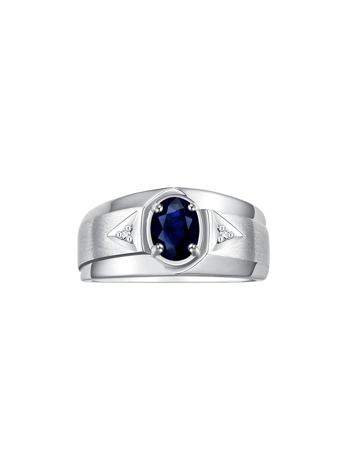 Rylos Men's Sterling Silver 7X5MM Oval Gemstone & Diamond Ring - Classic Birthstone Jewelry for Men, Sizes 8-13 | Perfect for Weddings, Anniversaries & Special Occasions