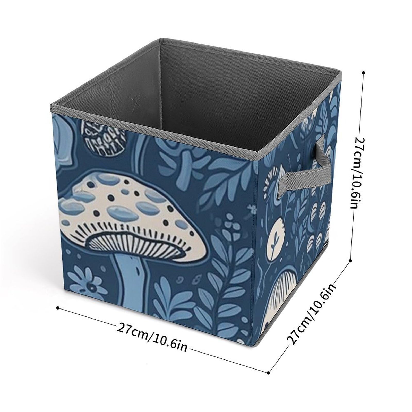 Collapsible Storage Bins with Handles - Blue Mushroom Printed Organizing Baskets for Home & Office