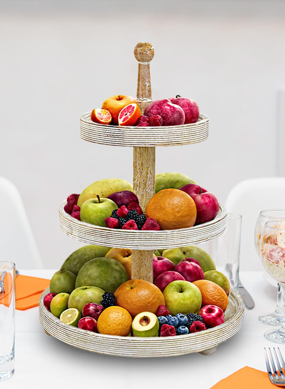 3-Tier Wooden Serving Stand - Rustic Display Tray for Desserts, Appetizers, Jewelry - Perfect for Weddings, Parties & Home Decor (10