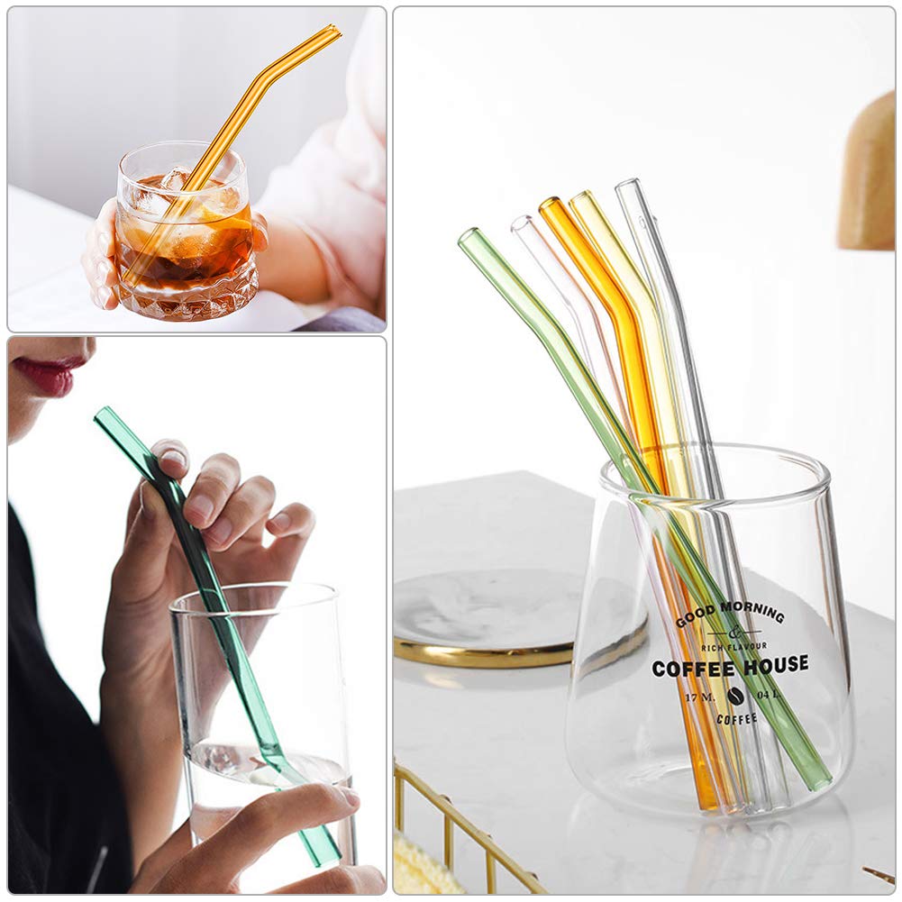 Eco-Friendly Reusable Glass Straws - 12 Pack Bent Drinking Straws with 2 Cleaning Brushes for Smoothies, Milkshakes, Juice & Cocktails | BPA-Free, Dishwasher Safe | Perfect for Home, Office, Parties & Travel (Pink)