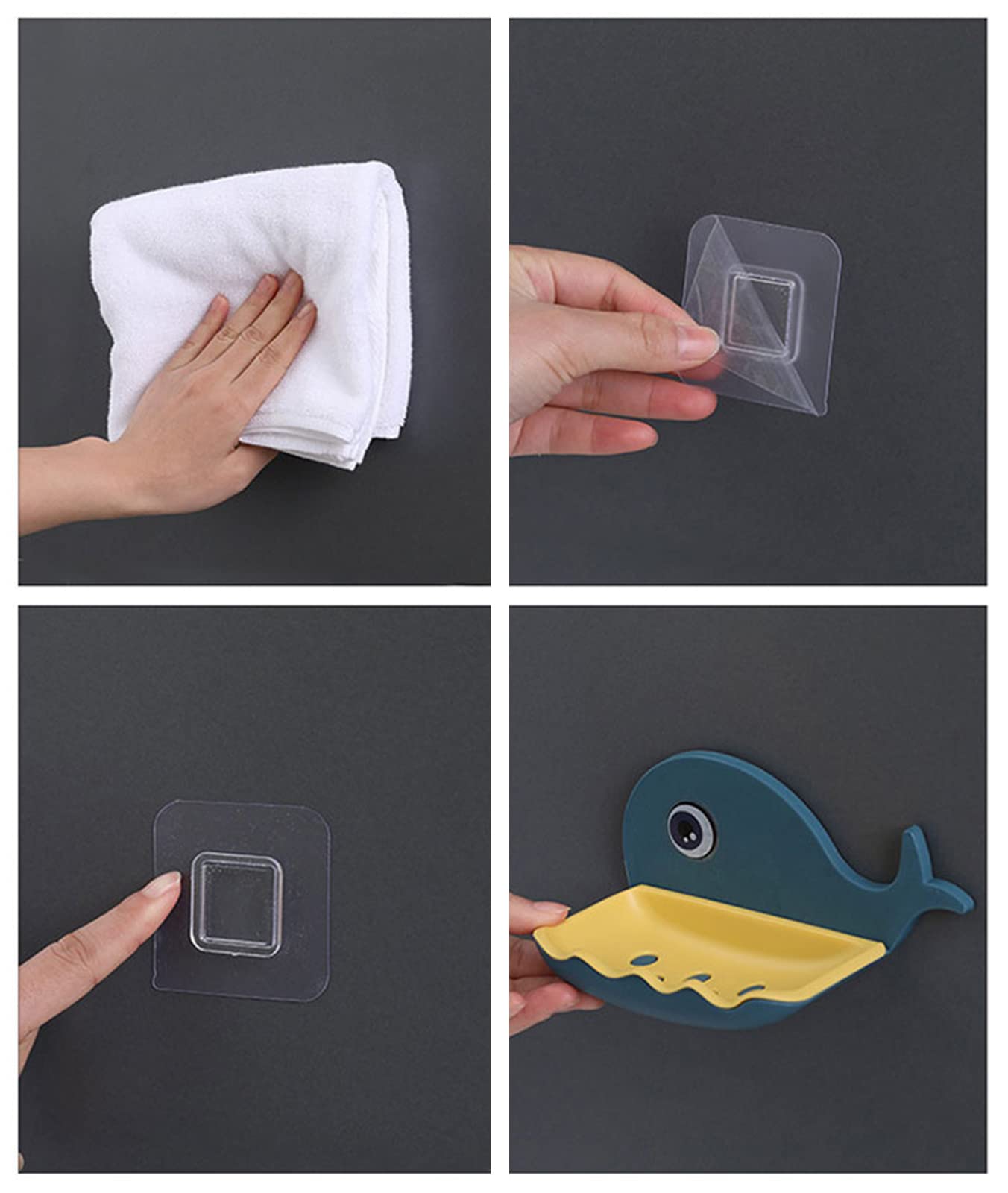 Wolpin Soap Holder for Bathroom & Kitchen - Wall Mounted Soap Dish with Magic Stickers, Fish Design (Pack of 2, Random Color Plastic) - Perfect for Sink, Shower, and Countertop Organization